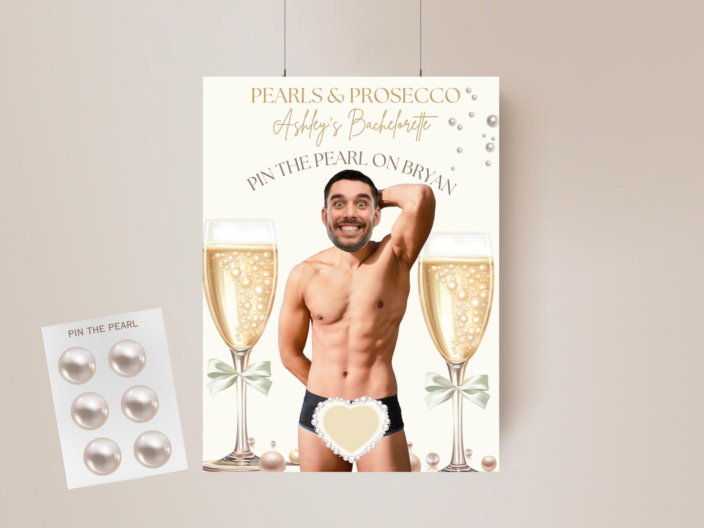 Pearls and Prosecco Bachelorette Party Game Template pearls and prosecco bridal shower personalized decor sign Editable Game Groom Face