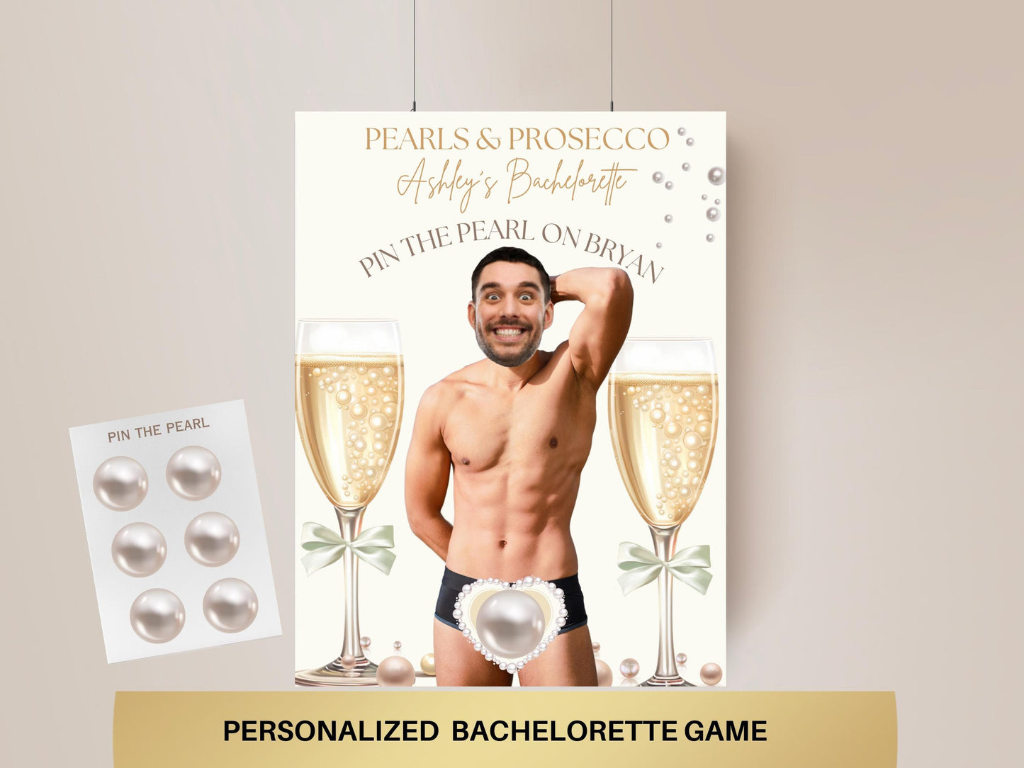 Pearls and Prosecco Bachelorette Party Game Template pearls and prosecco bridal shower personalized decor sign Editable Game Groom Face