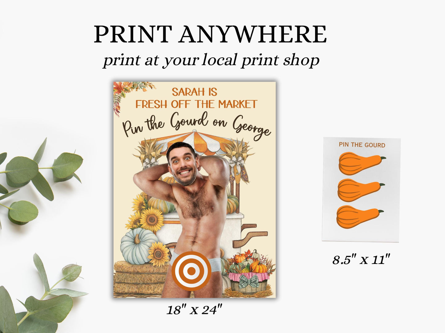 Off The Market Bachelorette Party Game Template Farmer's Market Bridal shower personalized decor sign Autumn Editable Games Groom Face Decor