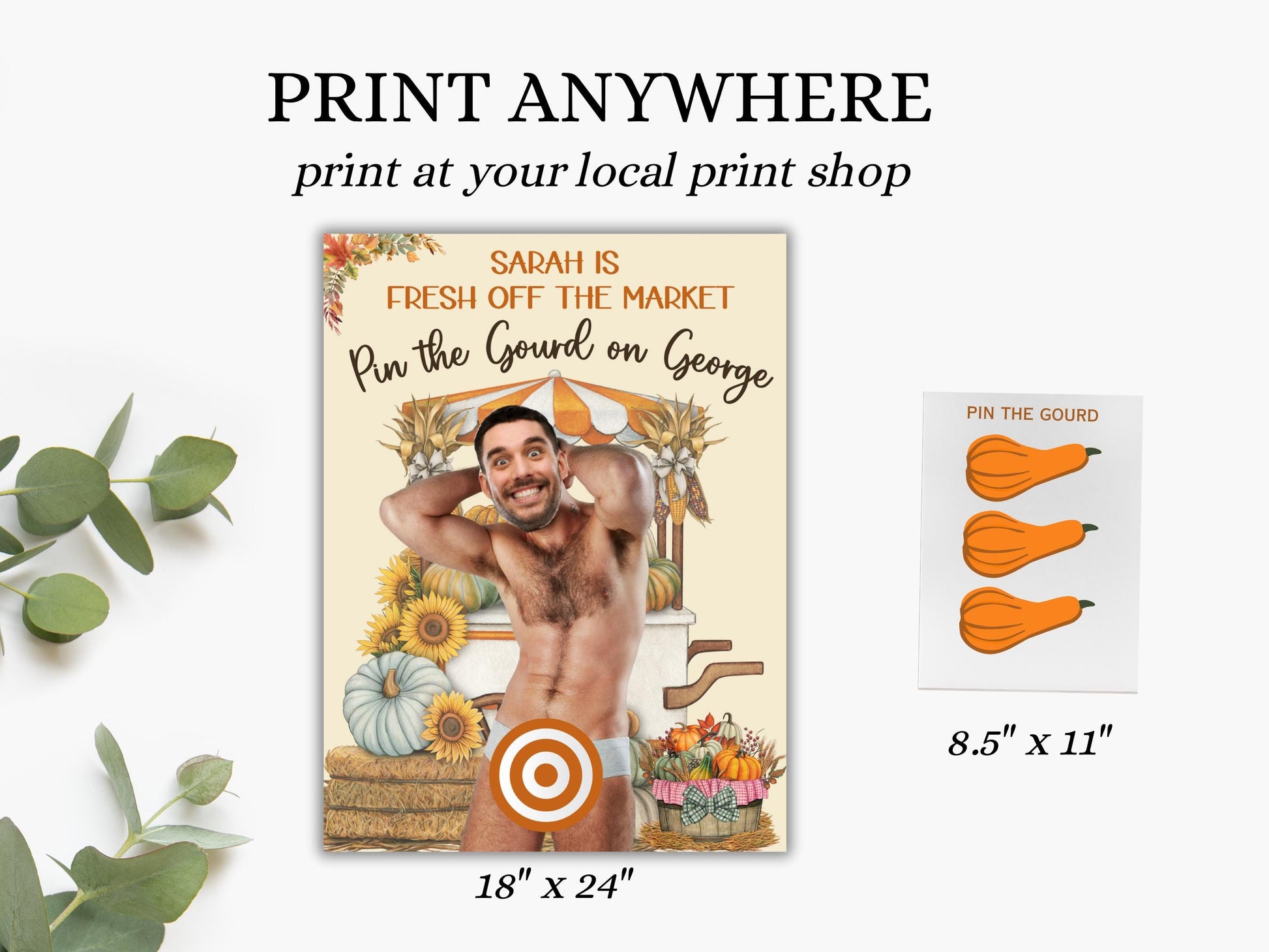 Off The Market Bachelorette Party Game Template Farmer's Market Bridal shower personalized decor sign Autumn Editable Games Groom Face Decor