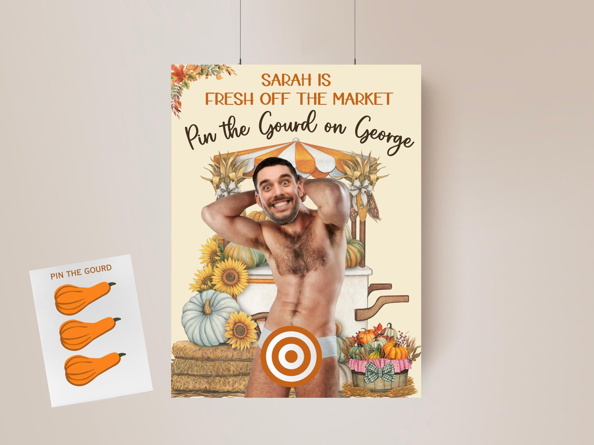Off The Market Bachelorette Party Game Template Farmer's Market Bridal shower personalized decor sign Autumn Editable Games Groom Face Decor