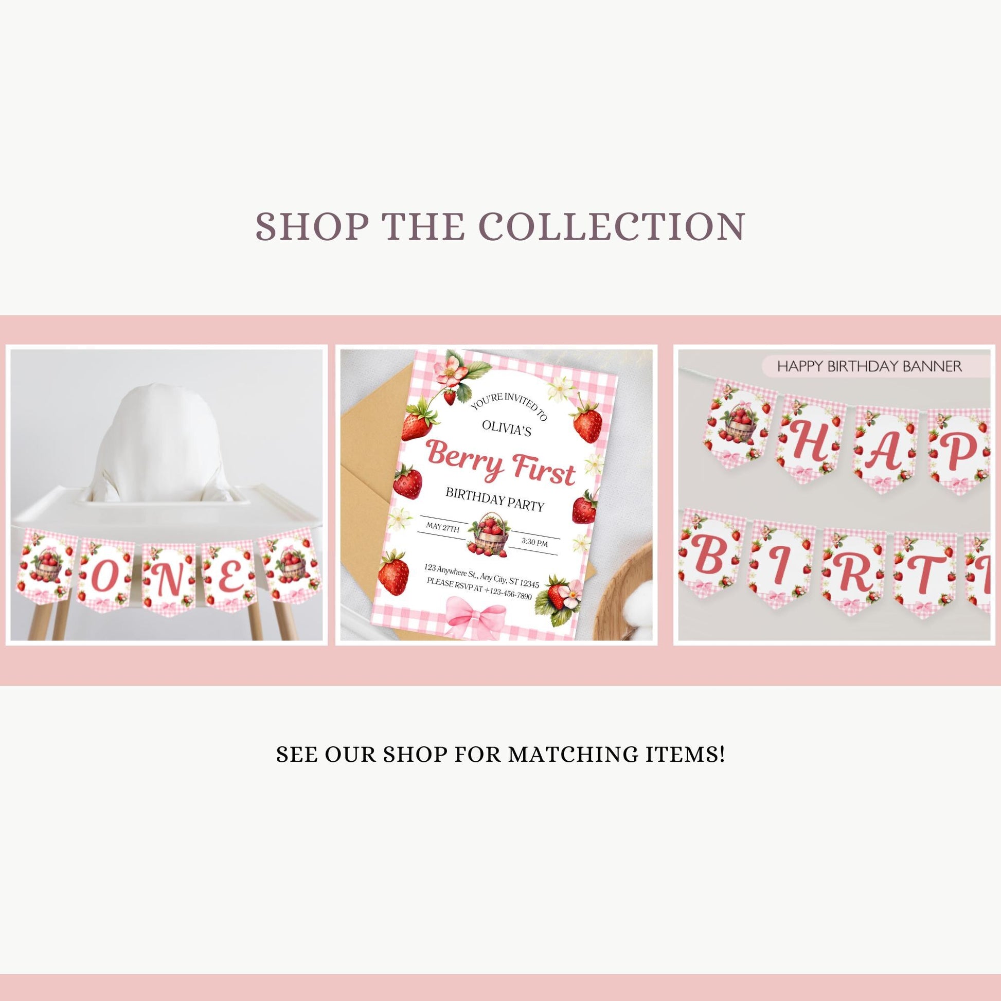 Berry First Birthday Sign Gingham Pink Berry 1st Birthday Welcome Sign Strawberry party farmer's market One Yard Sign 1st birthday girl