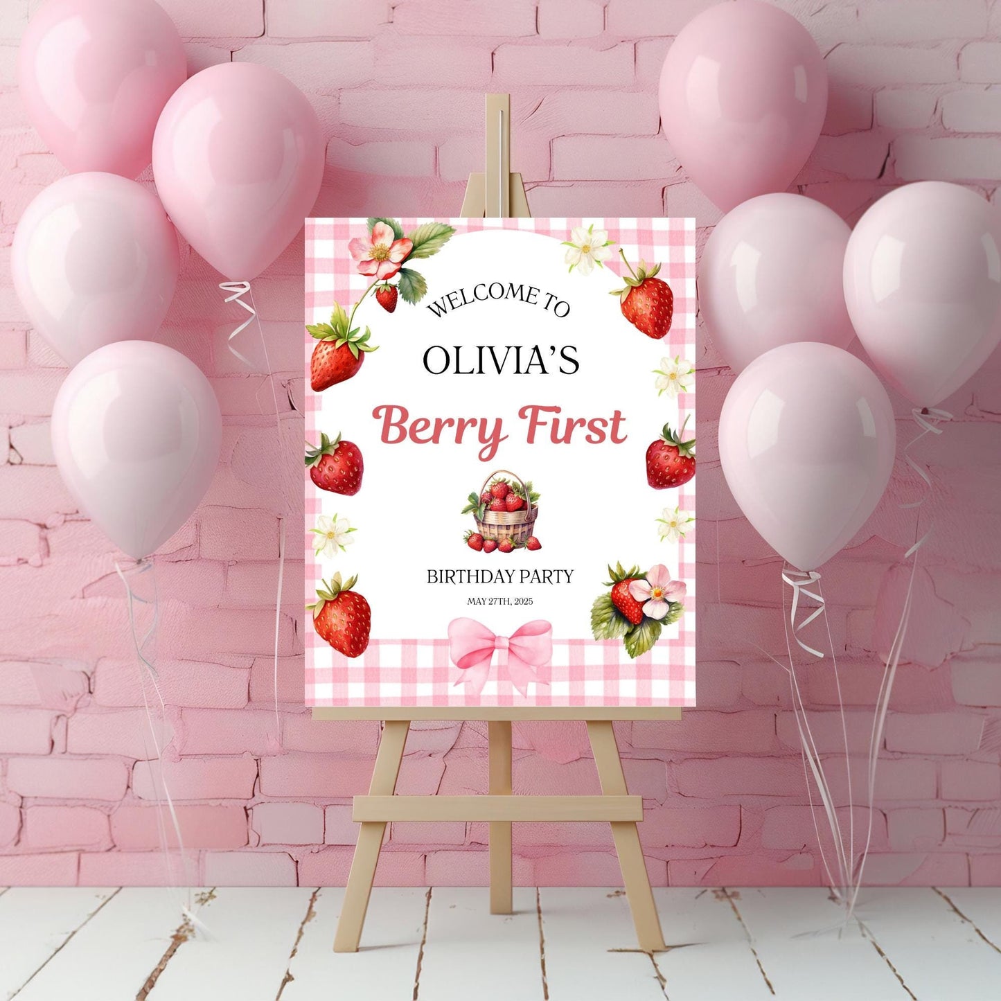 berry first birthday welcome sign