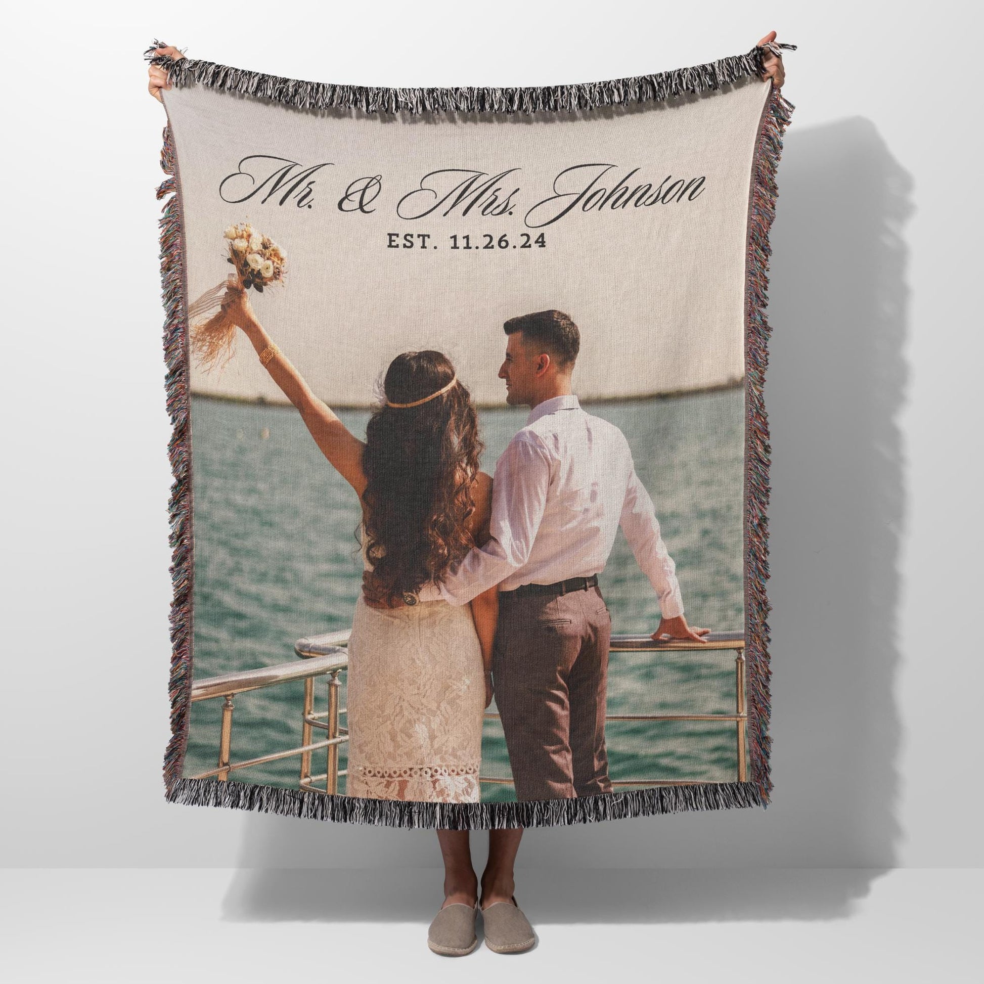 Personalized photo custom tapestry woven cotton throw customized photo blanket gift for newlyweds couples name wedding gift for her