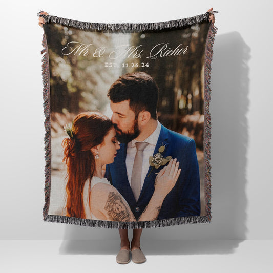 Personalized photo custom tapestry woven cotton throw customized photo blanket gift for newlyweds couples name wedding gift for her