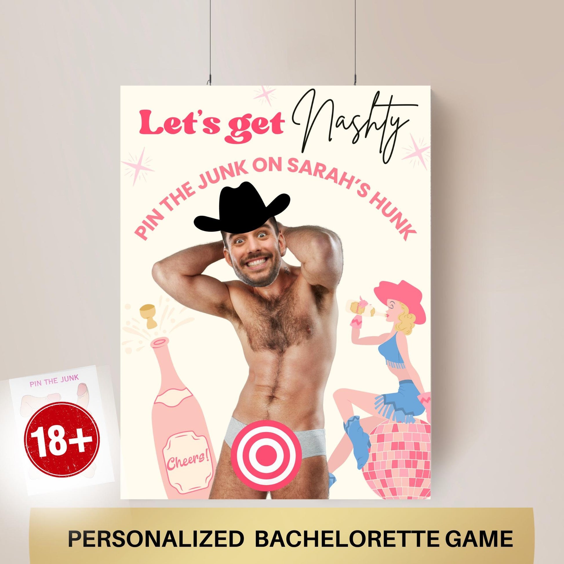 Let's Get Nashty Nashville Bachelorette Party Game Disco Cowgirl Hen Party Groom face personalized decor sign Pink the Junk on the Hunk
