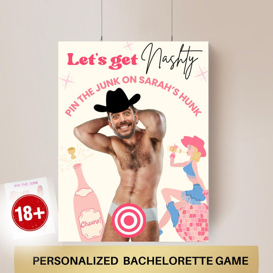 Let's Get Nashty Nashville Bachelorette Party Game Disco Cowgirl Hen Party Groom face personalized decor sign Pink the Junk on the Hunk