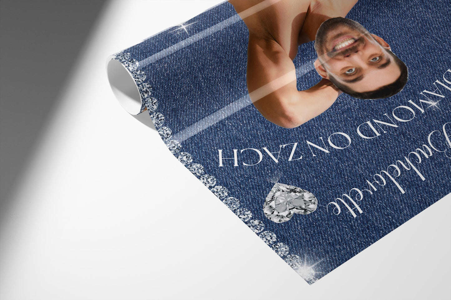 Denim and Diamonds Bachelorette Party Personalized Game Printable Poster Groom face decor Hen blue jeans and bling Ladies night out country