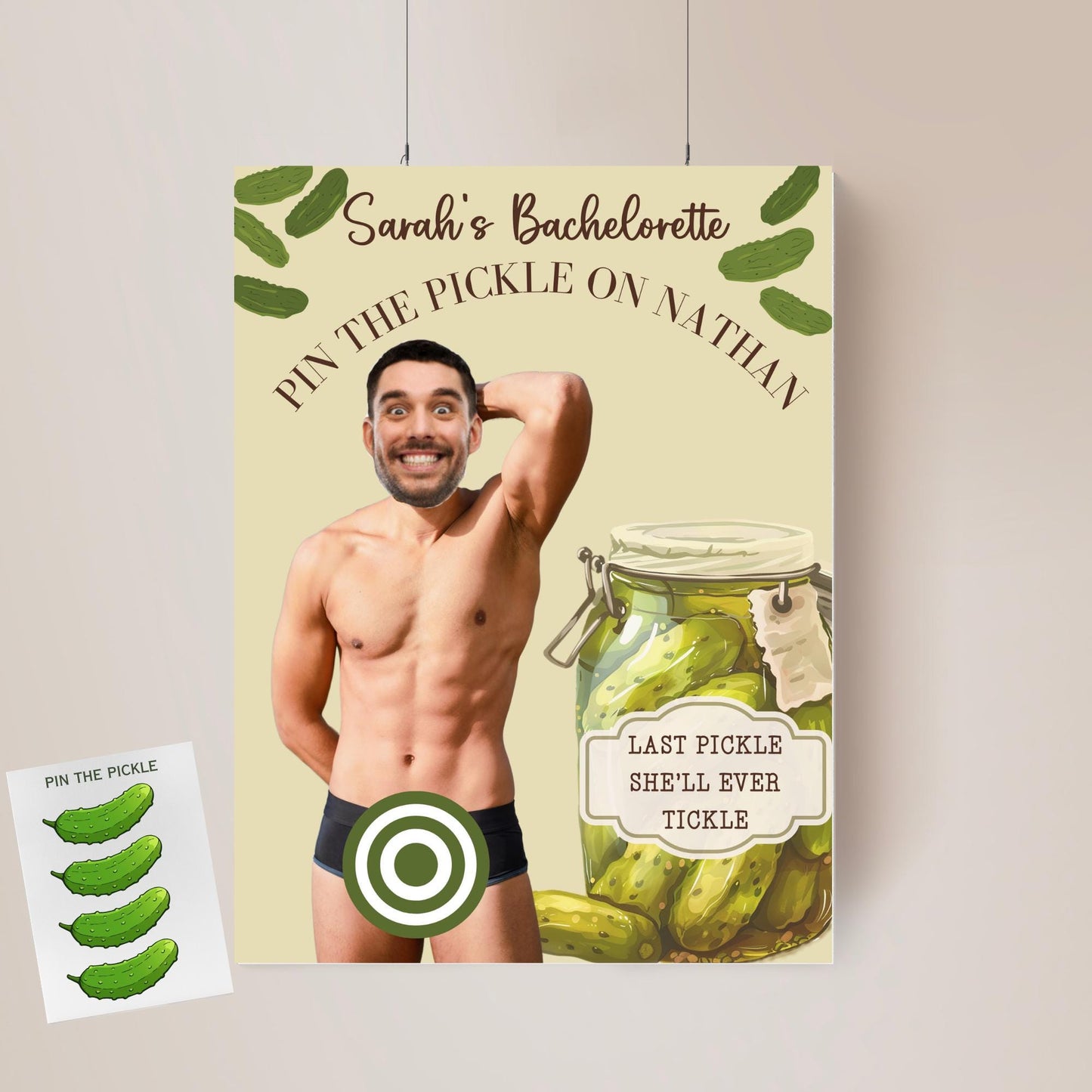Pickle theme bachelorette Party Game Template Last Pickle She'll ever Tickle personalized decor sign  Editable Games Groom Face Decor