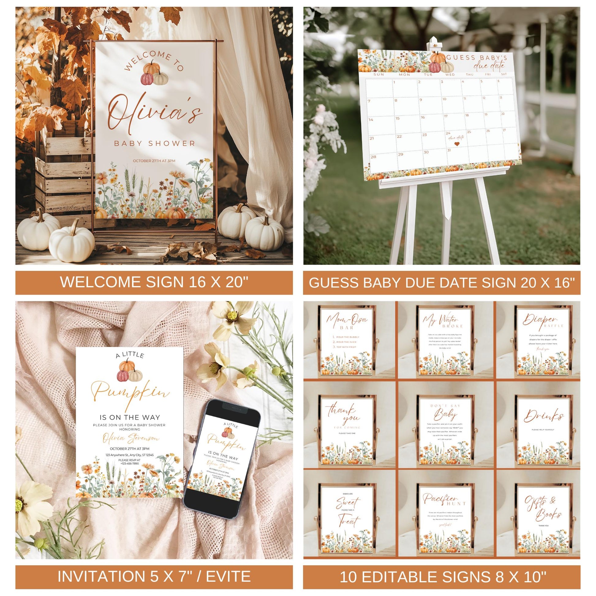 Little Pumpkin Baby Shower Bundle Fall Pumpkin Baby Shower Invitation Autumn Baby shower Pumpkin Baby Shower Decorations Games Template