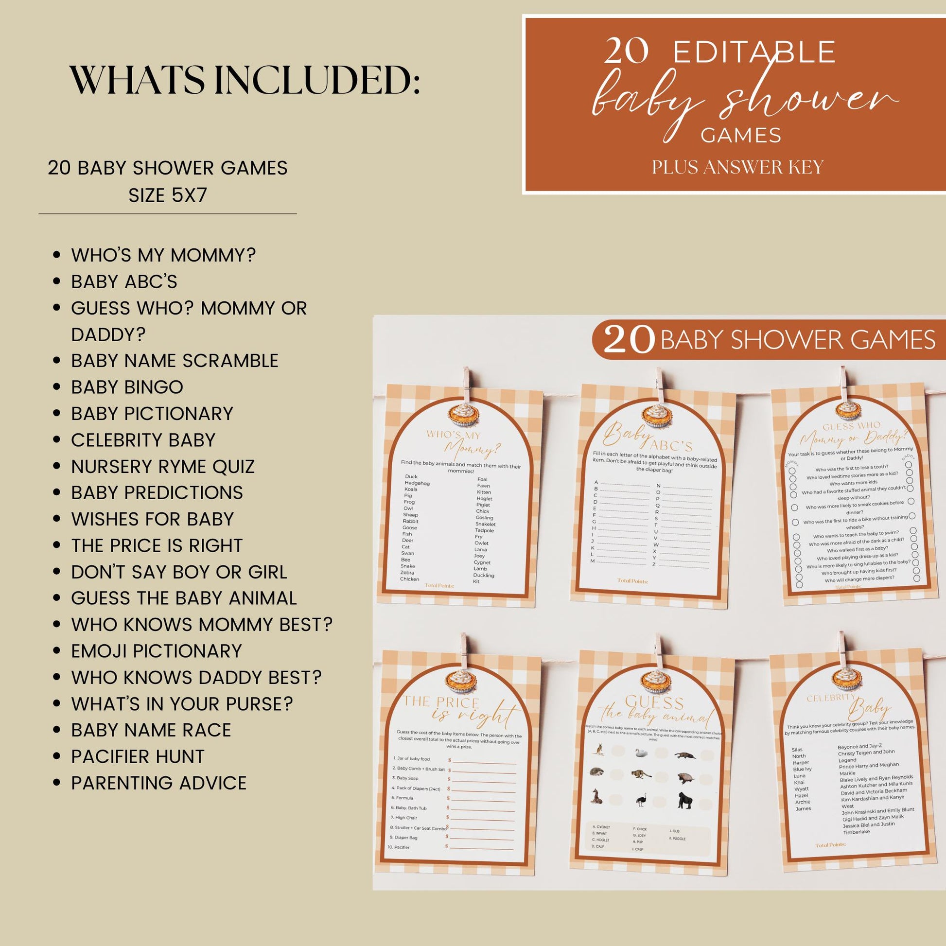 Cutie Pie Baby Shower Bundle Fall Pumpkin Pie Baby Shower Invitation Autumn Baby shower Baking Baby Shower Gingham Decoration Template