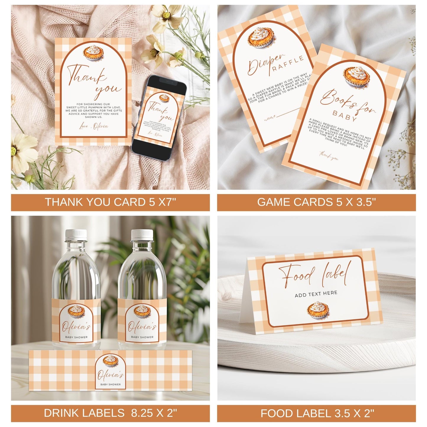 Cutie Pie Baby Shower Bundle Fall Pumpkin Pie Baby Shower Invitation Autumn Baby shower Baking Baby Shower Gingham Decoration Template