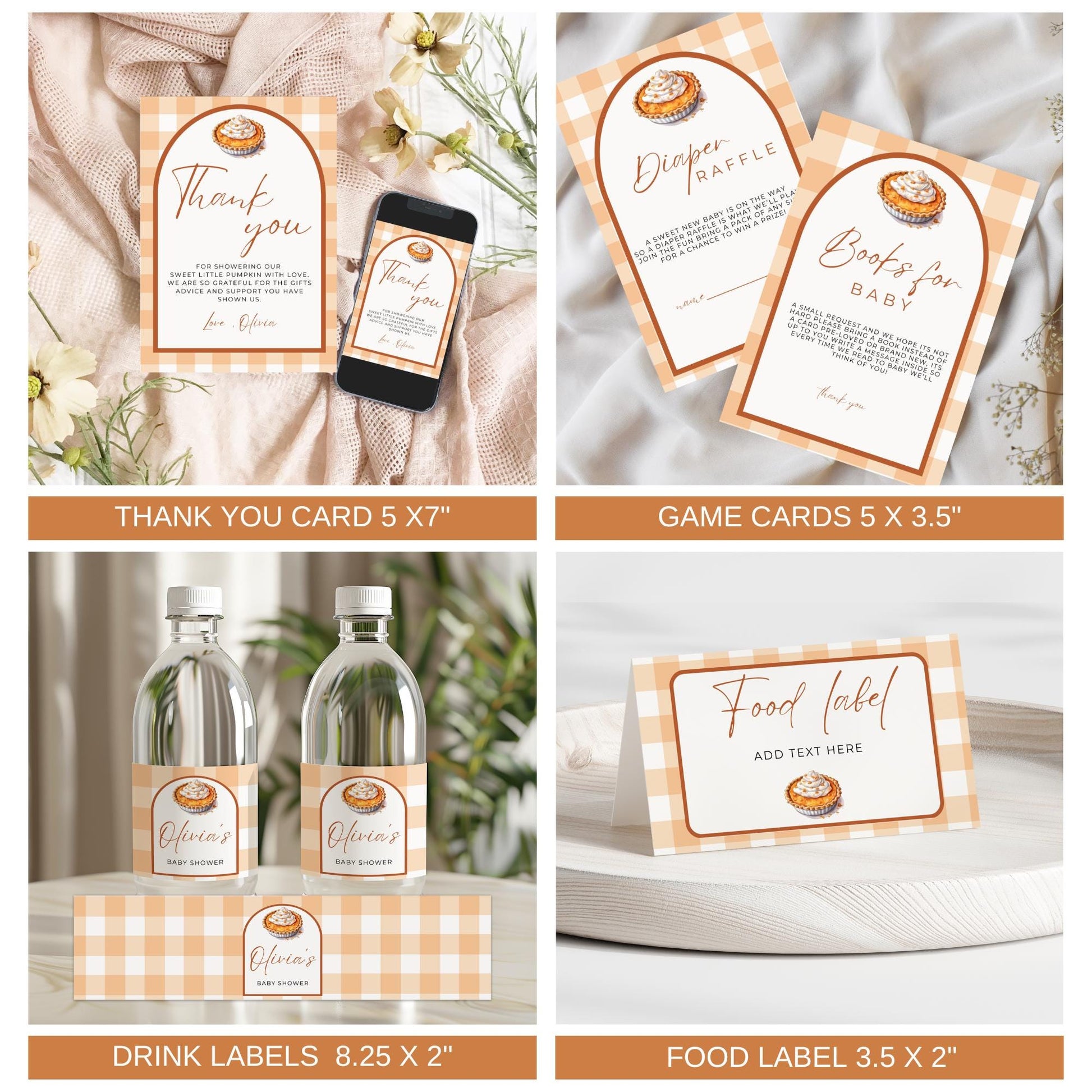 Cutie Pie Baby Shower Bundle Fall Pumpkin Pie Baby Shower Invitation Autumn Baby shower Baking Baby Shower Gingham Decoration Template