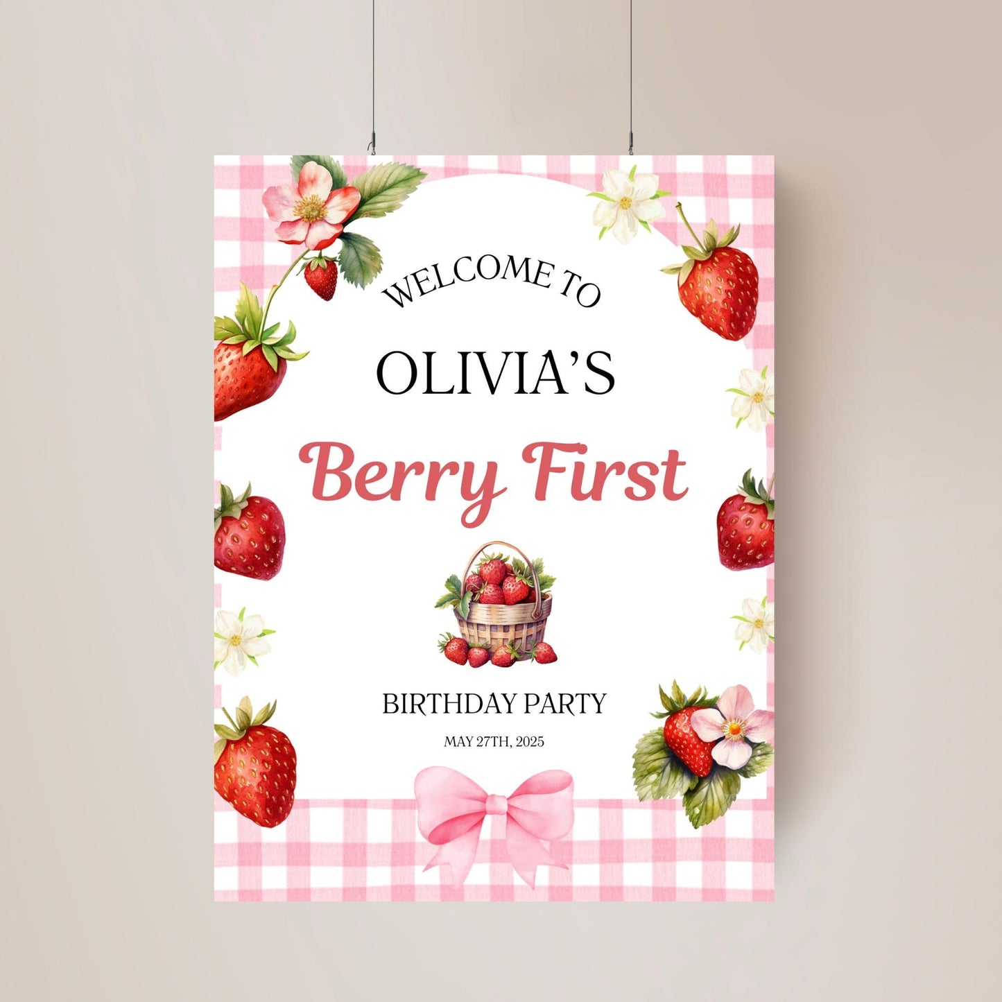 Berry first birthday strawberry 1st birthday welcome sign
