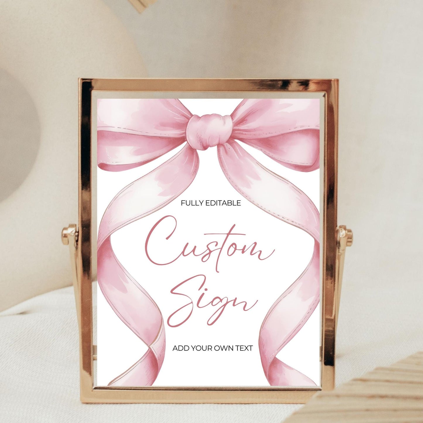 Pink Bow Bridal shower Custom Sign Template Editable Sign Coquette Aesthetic She's Tying the Knot Gifts Sign Printable Ribbon Table Signs