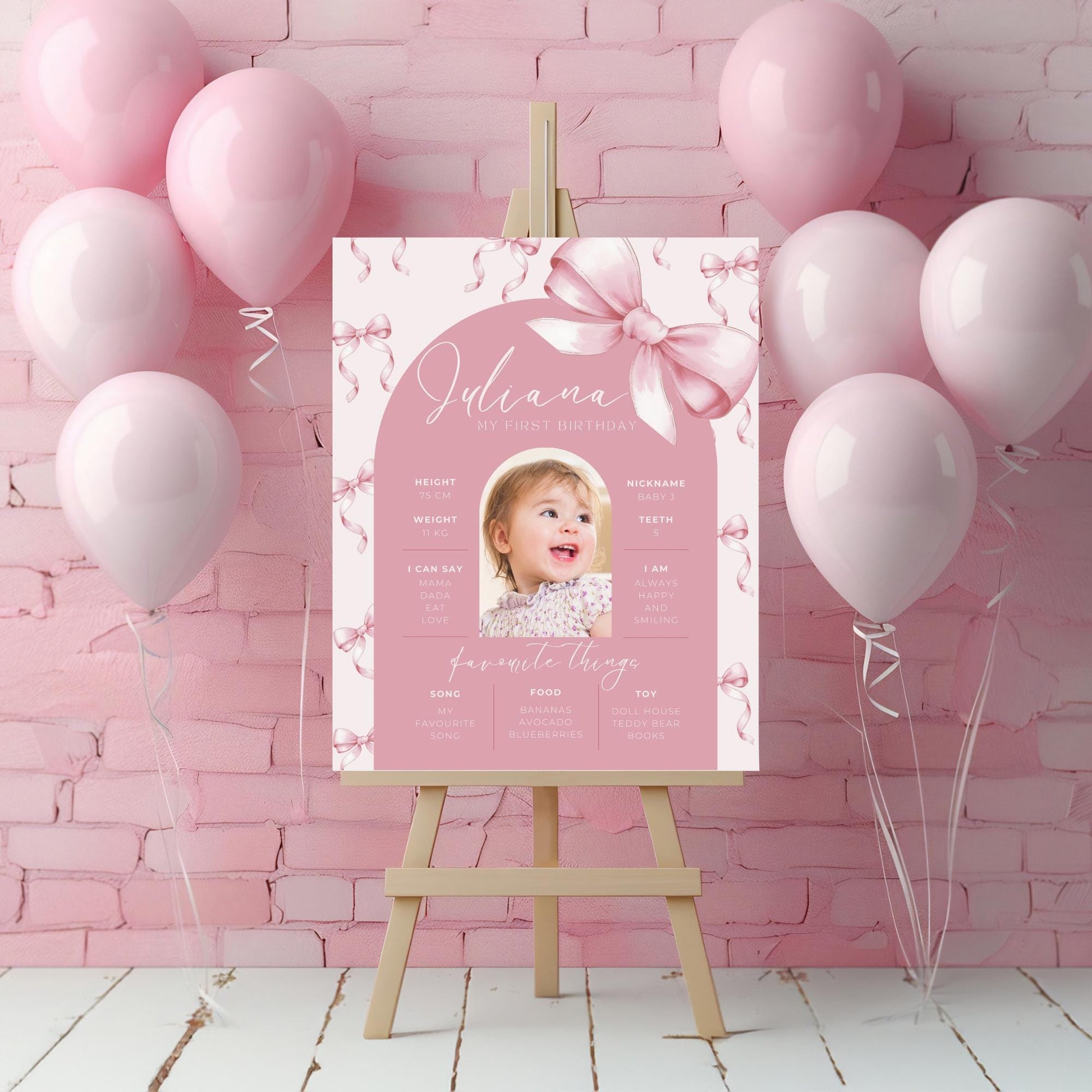 Pink Bow First Birthday Bundle Girls Just Wanna Be One Invitation 1st Birthday Decor Coquette Aesthetic Girl Birthday Decorations Editable