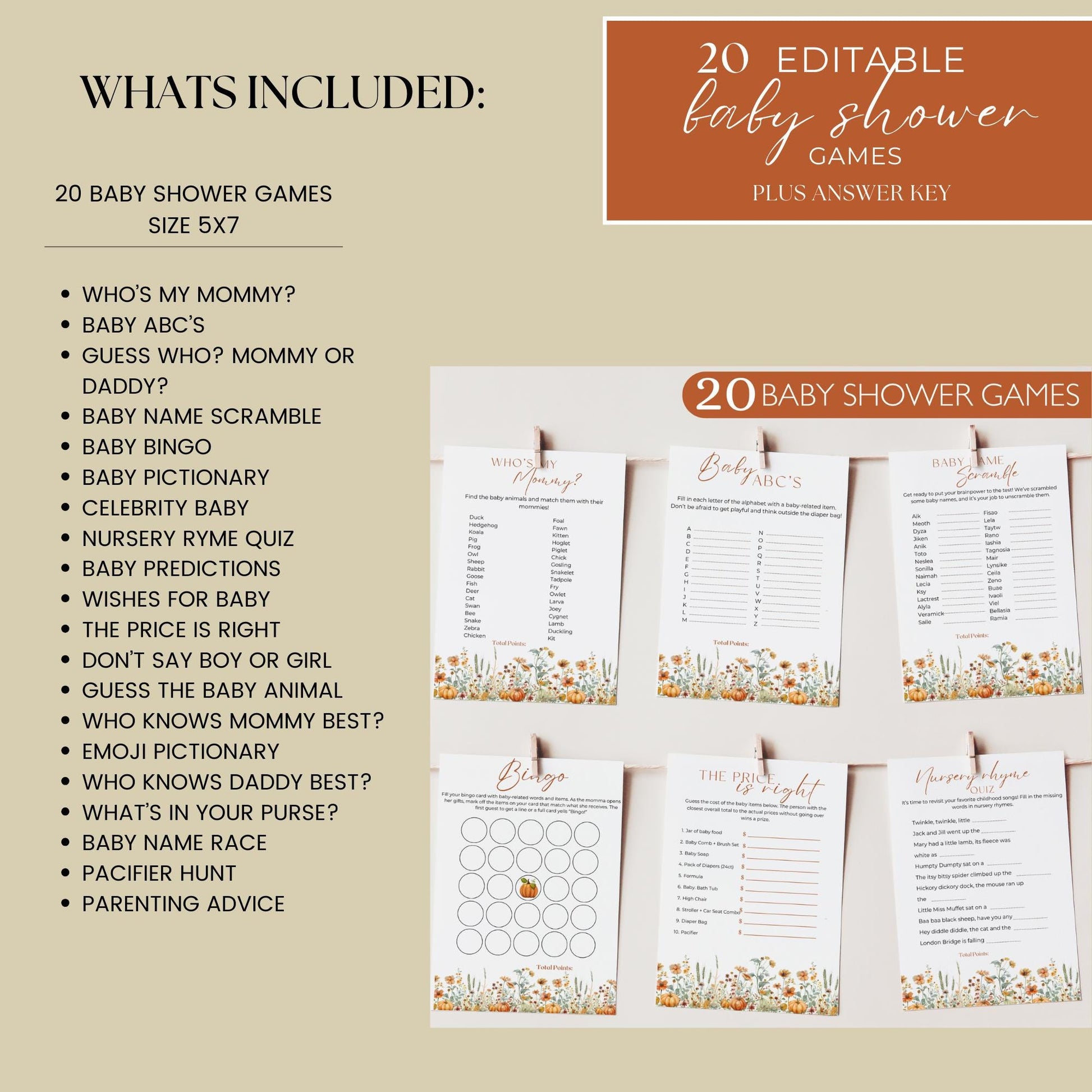 Little Pumpkin Baby Shower Bundle Fall Pumpkin Baby Shower Invitation Autumn Baby shower Pumpkin Baby Shower Decorations Games Template