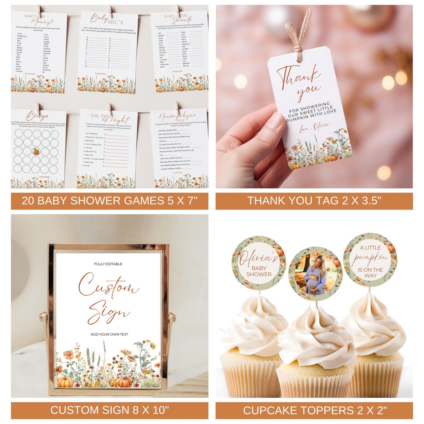 Little Pumpkin Baby Shower Bundle Fall Pumpkin Baby Shower Invitation Autumn Baby shower Pumpkin Baby Shower Decorations Games Template