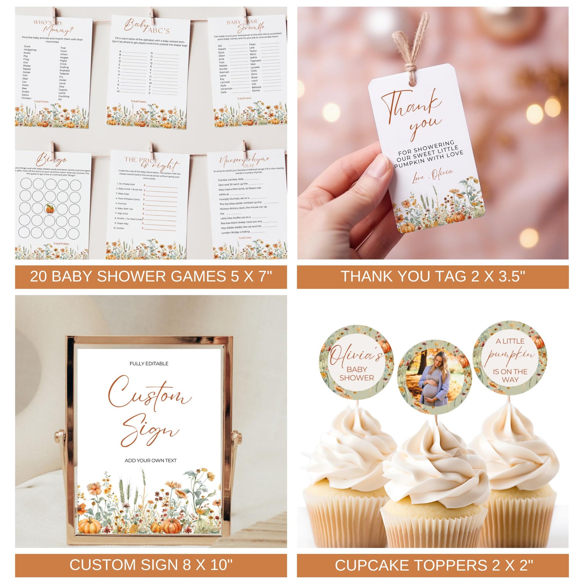 Little Pumpkin Baby Shower Bundle Fall Pumpkin Baby Shower Invitation Autumn Baby shower Pumpkin Baby Shower Decorations Games Template