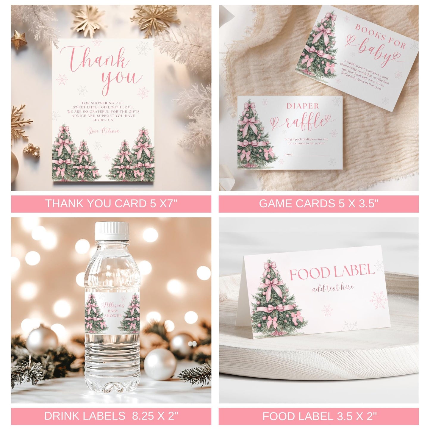 Pink Christmas Baby Shower Bundle Baby it's Cold Outside Bundle Winter Baby Shower Bundle Set Coquette Pink Bow Girl Baby Shower Invitation