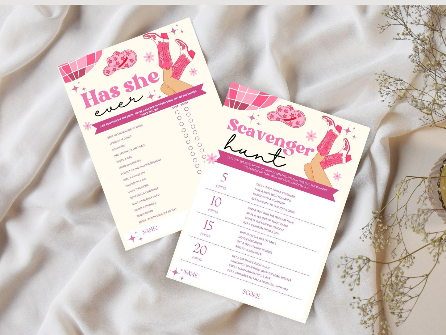 Disco Cowgirl Bach Printable Games Bachelorette Party Games Bundle Bachelorette Weekend Drinking Games Scavenger Hunt Lets go girls