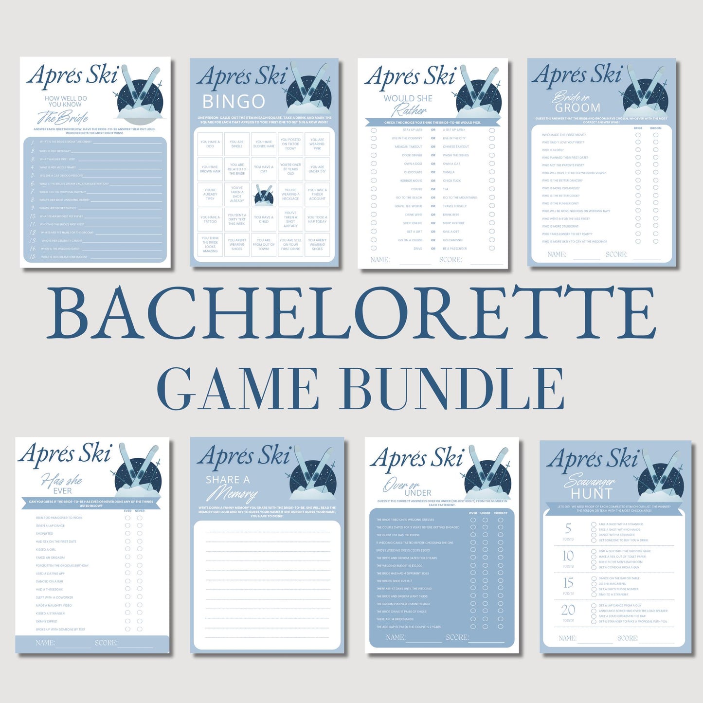 Apres Ski Bachelorette Party Games Bundle Bachelorette Games Package Editable Printable Games Bachelorette Drinking Games Winter Hen Party