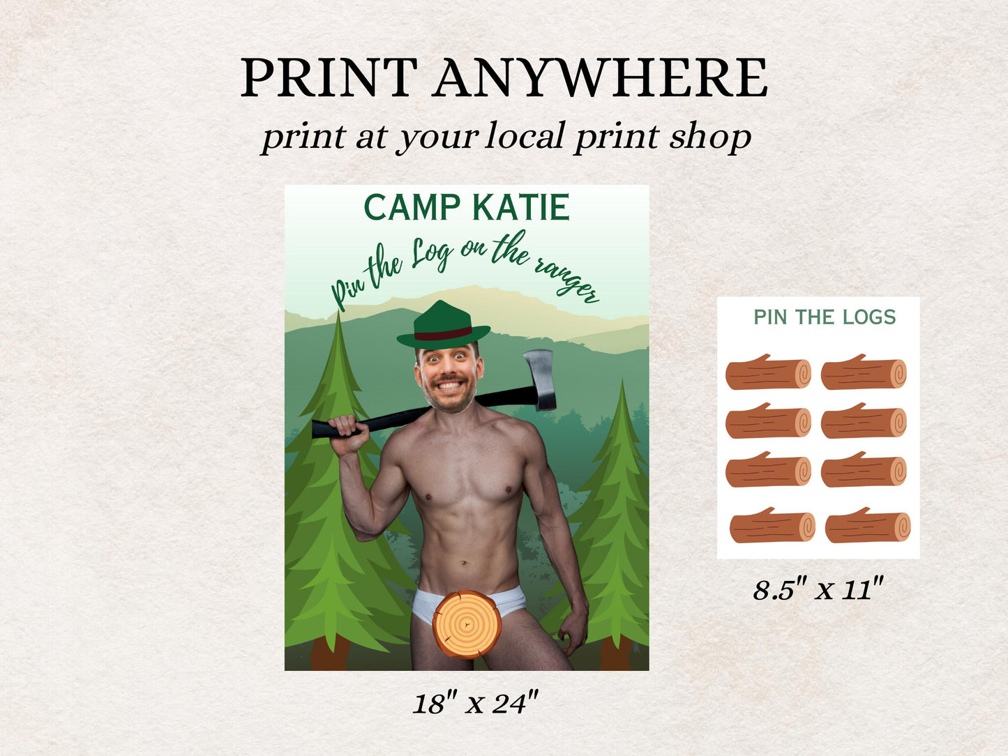Camp Bachelorette Party Game Template Last trail before the veil personalized decor sign Camp Bach Editable Games Groom Face Decor Mountain