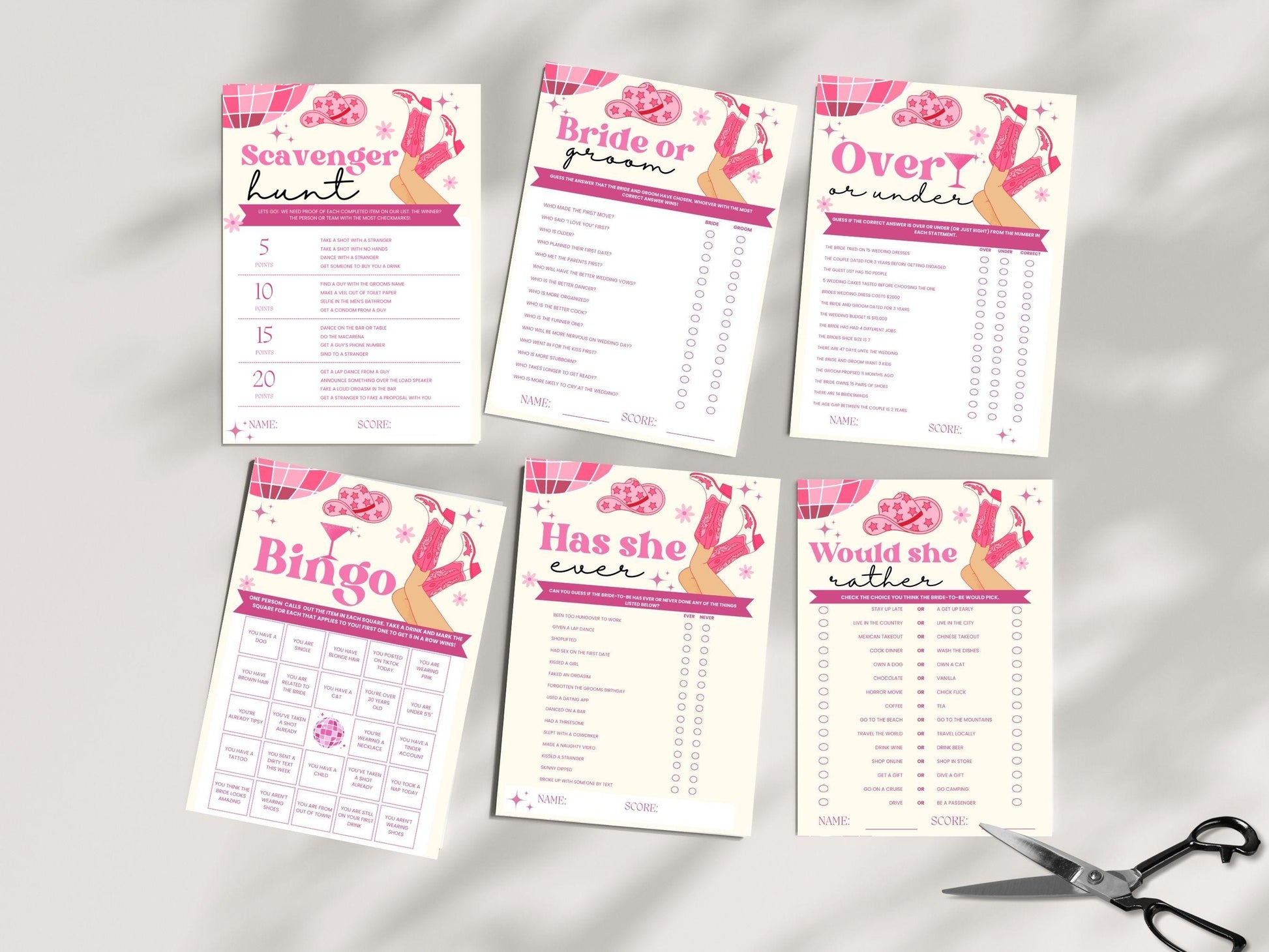 Disco Cowgirl Bach Printable Games Bachelorette Party Games Bundle Bachelorette Weekend Drinking Games Scavenger Hunt Lets go girls