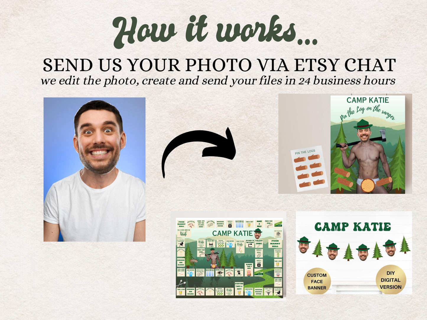 Camp Bachelorette Party Game Template Last trail before the veil personalized decor sign Camp Bach Editable Games Groom Face Decor Mountain