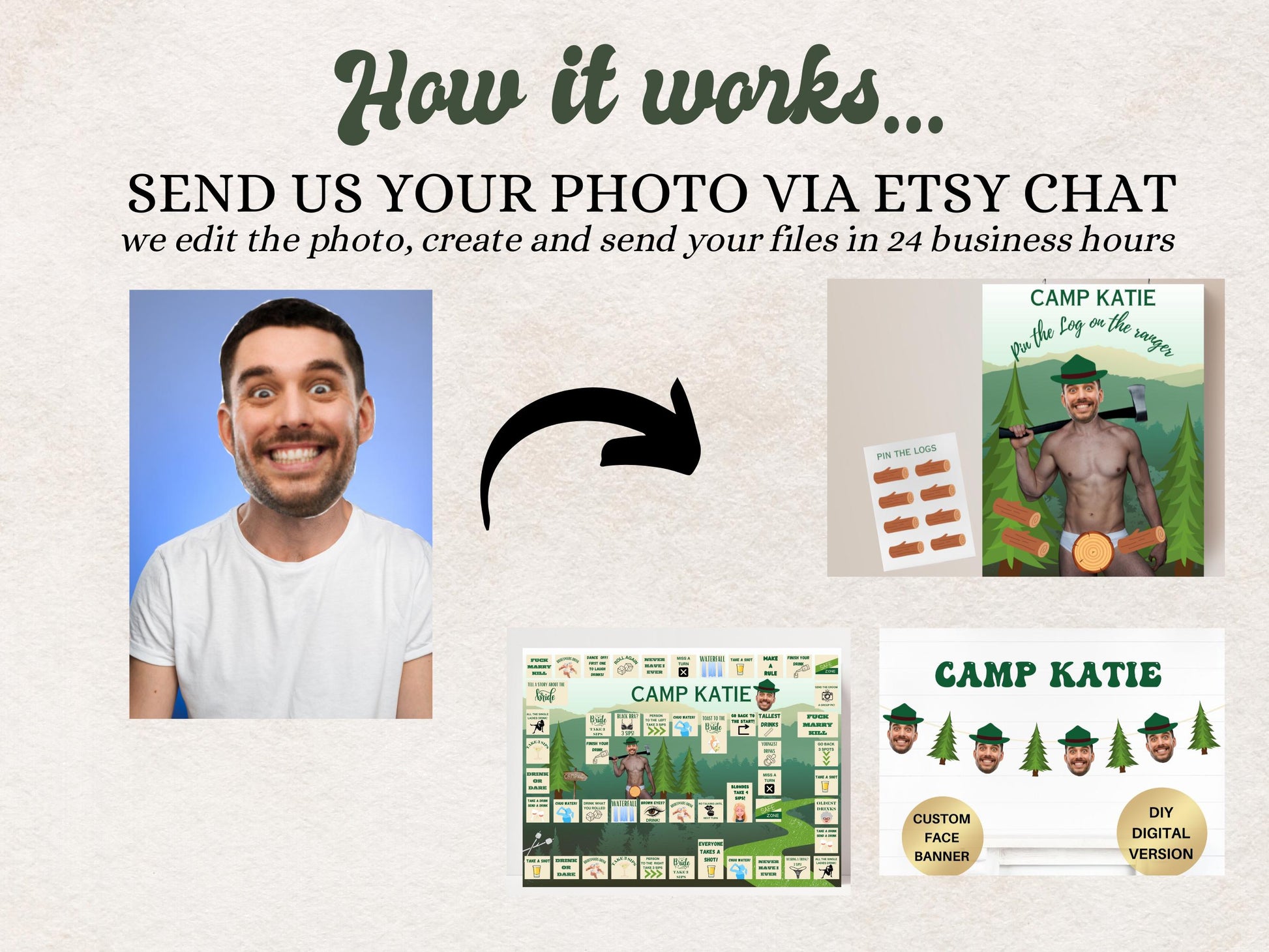 Camp Bachelorette Party Game Template Last trail before the veil personalized decor sign Camp Bach Editable Games Groom Face Decor Mountain