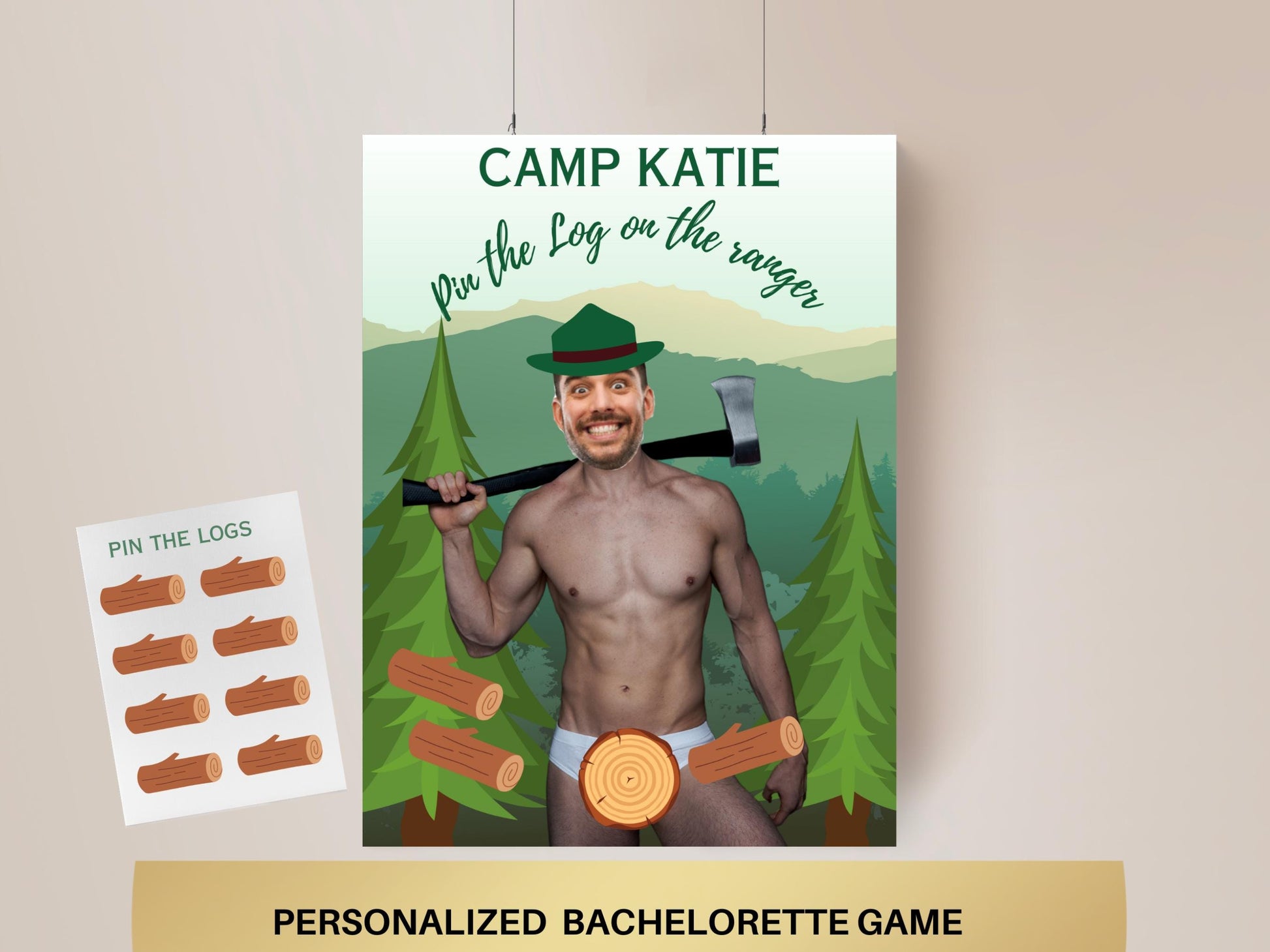 Camp Bachelorette Party Game Template Last trail before the veil personalized decor sign Camp Bach Editable Games Groom Face Decor Mountain