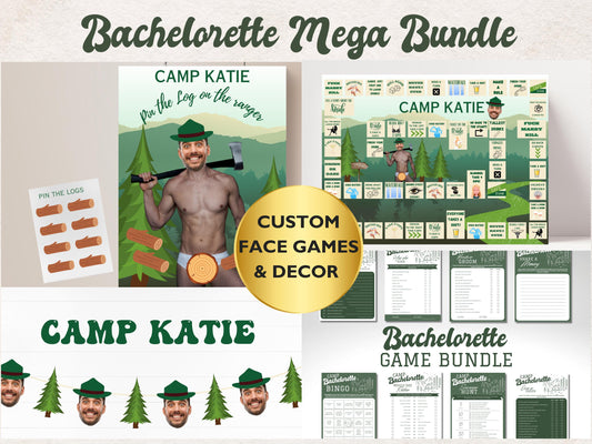 Camp Bachelorette Party Game Template Last trail before the veil personalized decor sign Camp Bach Editable Games Groom Face Decor Mountain