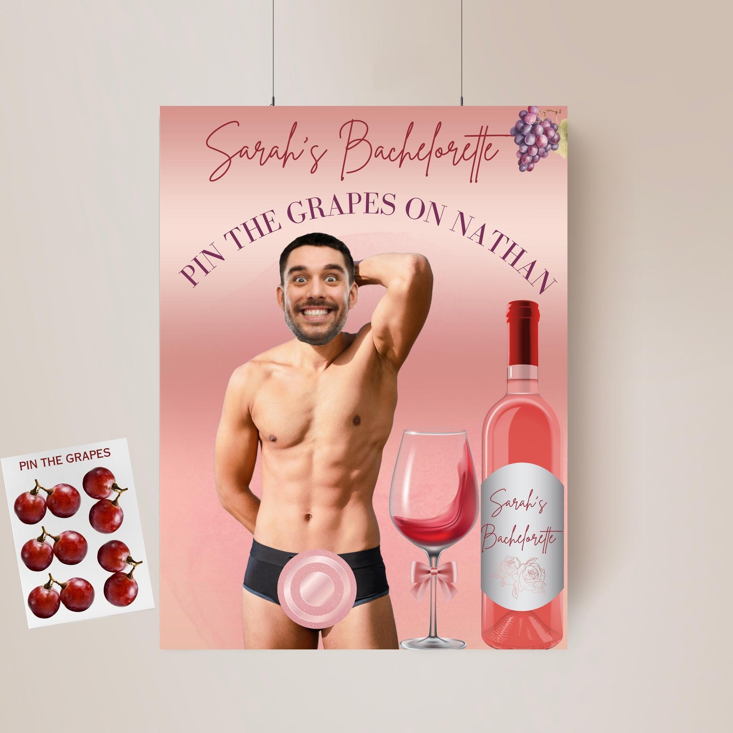 Vino Before Vows Bachelorette Party Game Template Same Pinot Forever personalized decor sign Wine Bach Editable Game Groom Face Decor Napa