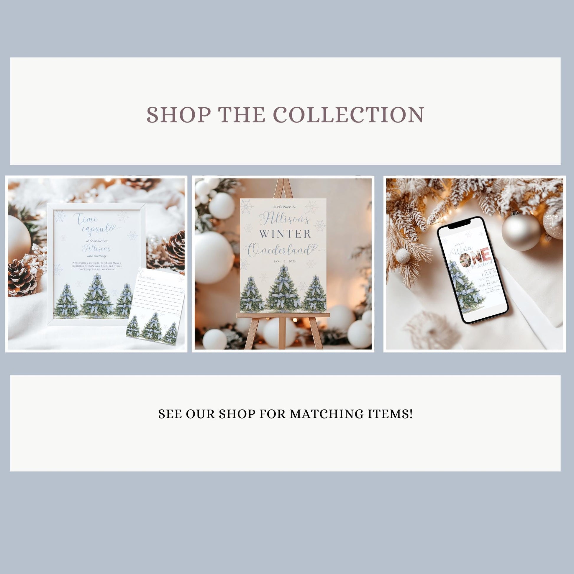 Winter Wonderland Invitation - Blue Bow - First Birthday - Onederland Theme - Customizable Design