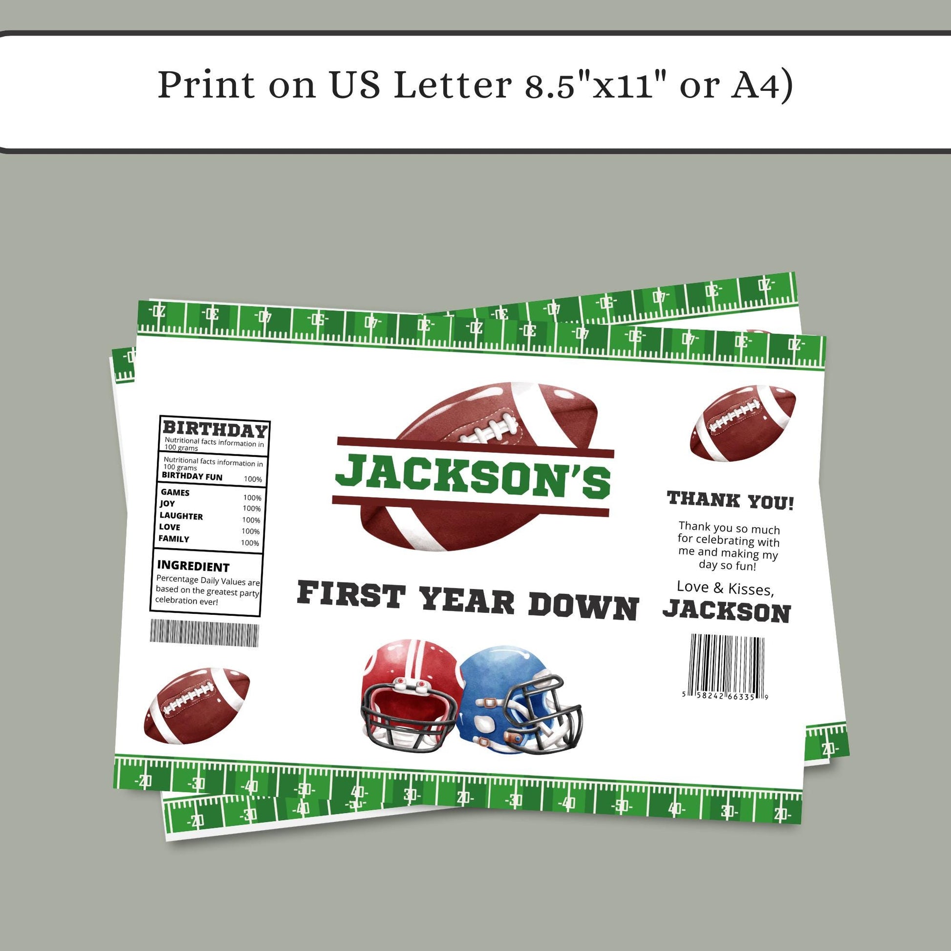 First Down Football Birthday Party Chip Bag Template - Instant Download - Perfect for 1st Birthday Celebration