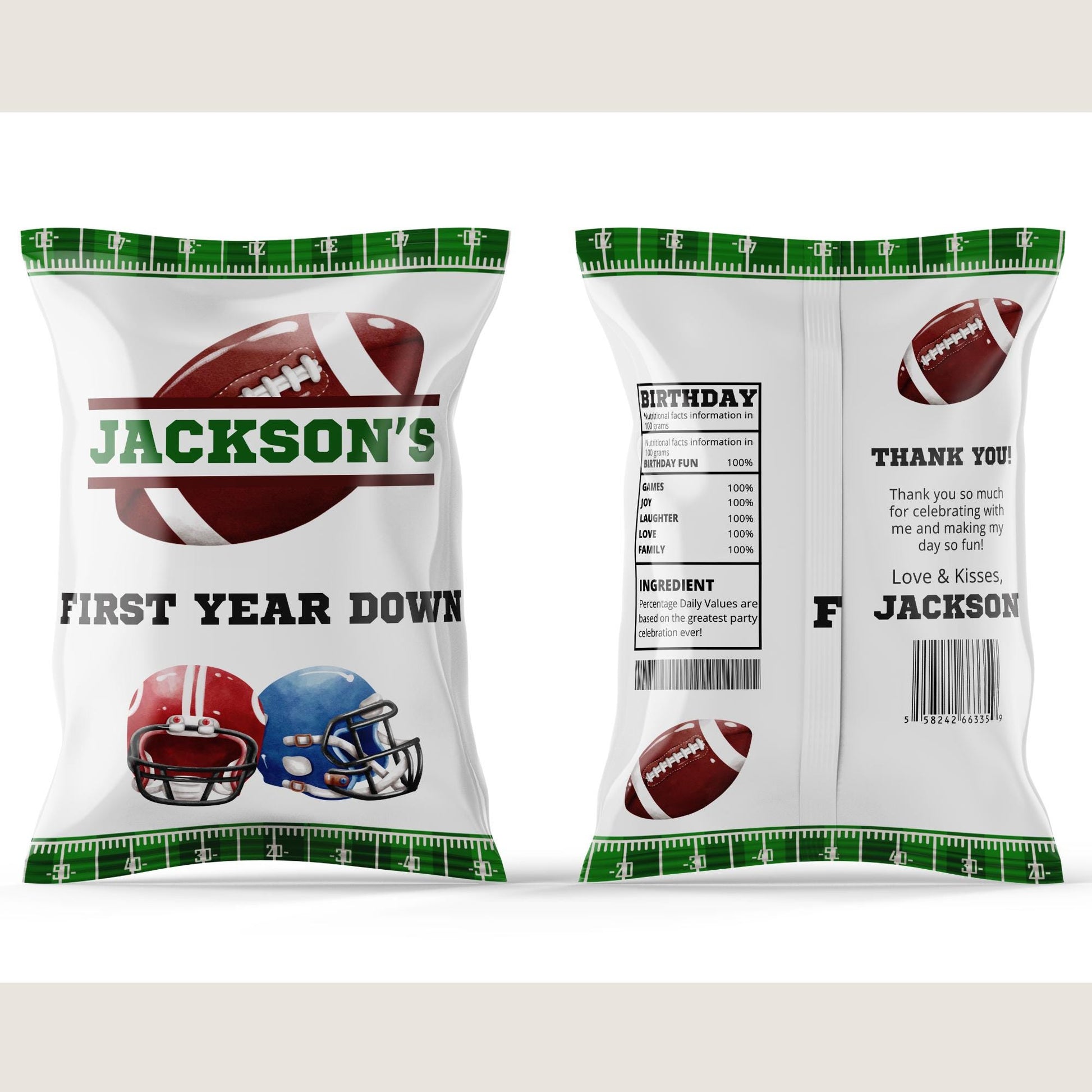 Football 1st Birthday Chip Bag First Down Football Birthday Party Football Chip Bag Label Football Party Favor First Birthday Boy Decor