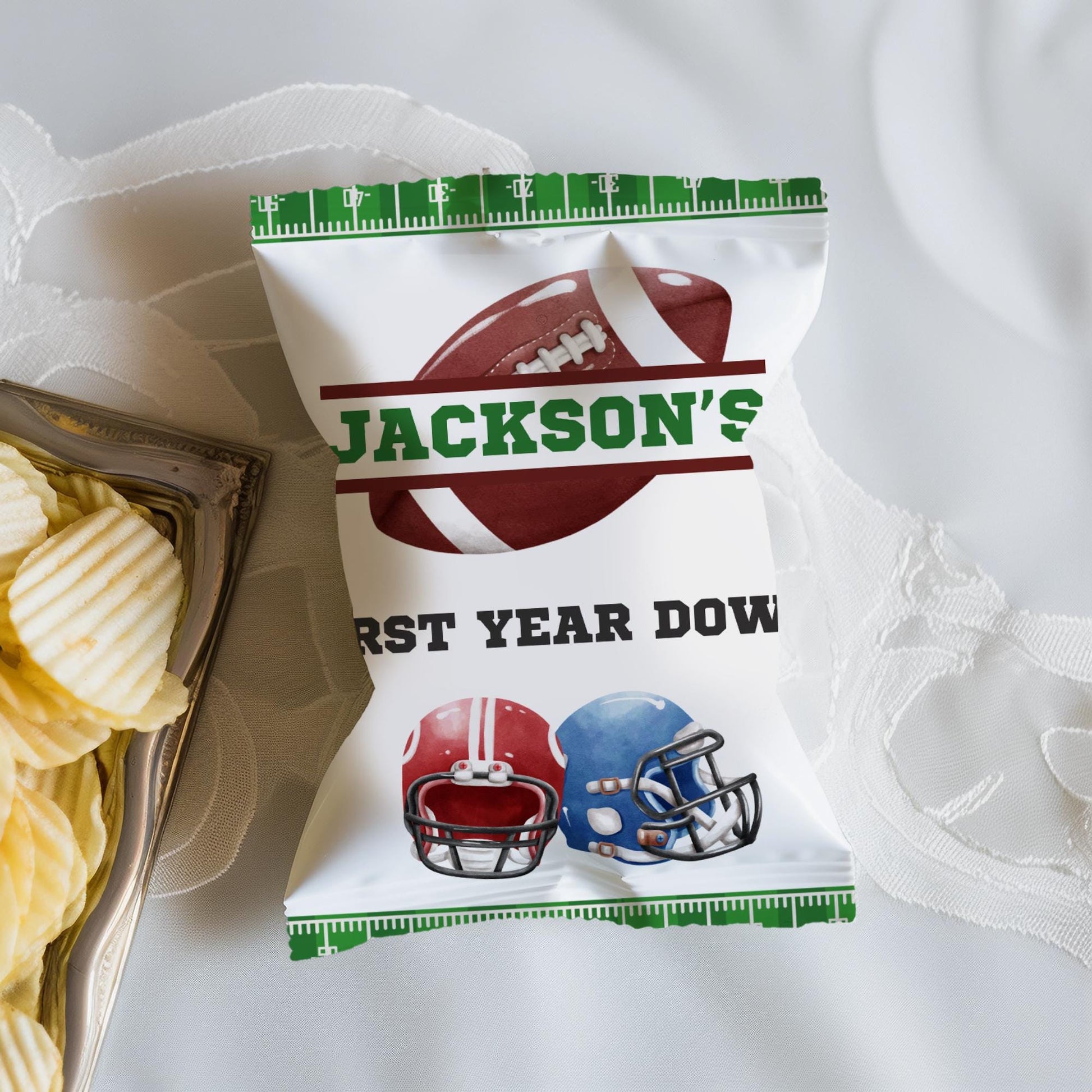 Printable Football Chips Label - First Touch Down Mini Chips Wrapper - Football Birthday Decorations