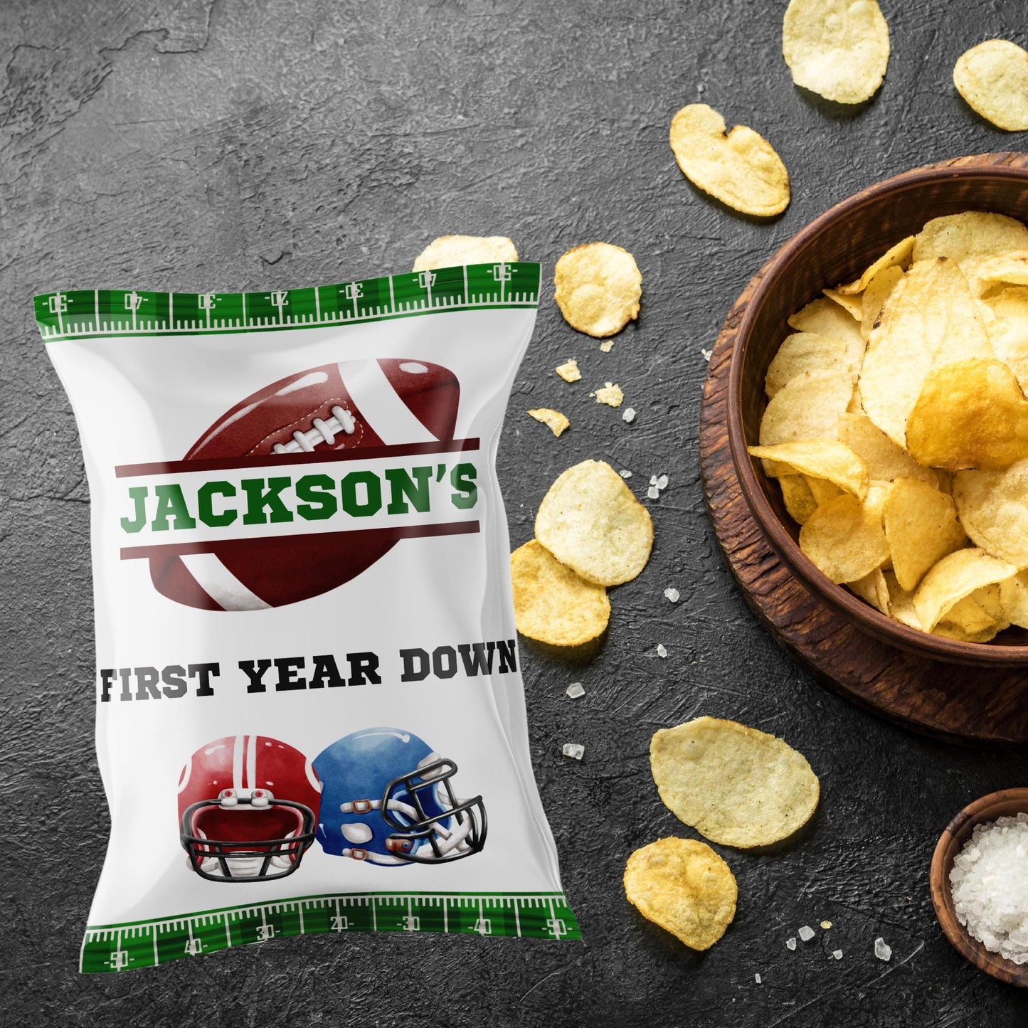 Football Party Favor Chip Bag - Editable Template - Sports Birthday - Custom Design for Boys