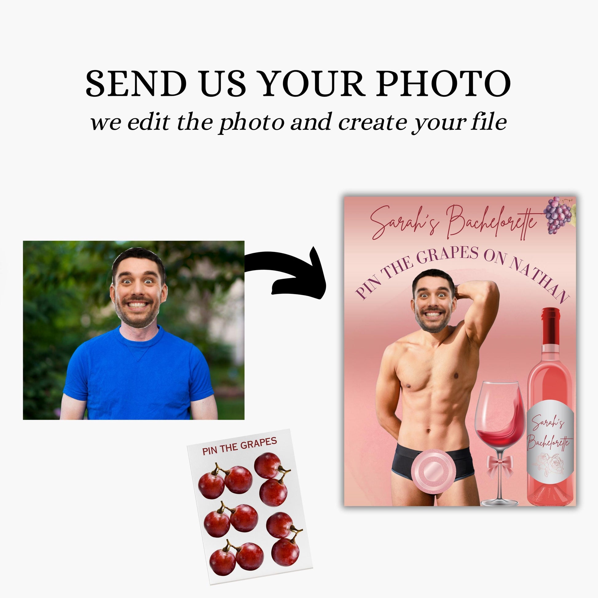 Vino Before Vows Bachelorette Party Game Template Same Pinot Forever personalized decor sign Wine Bach Editable Game Groom Face Decor Napa