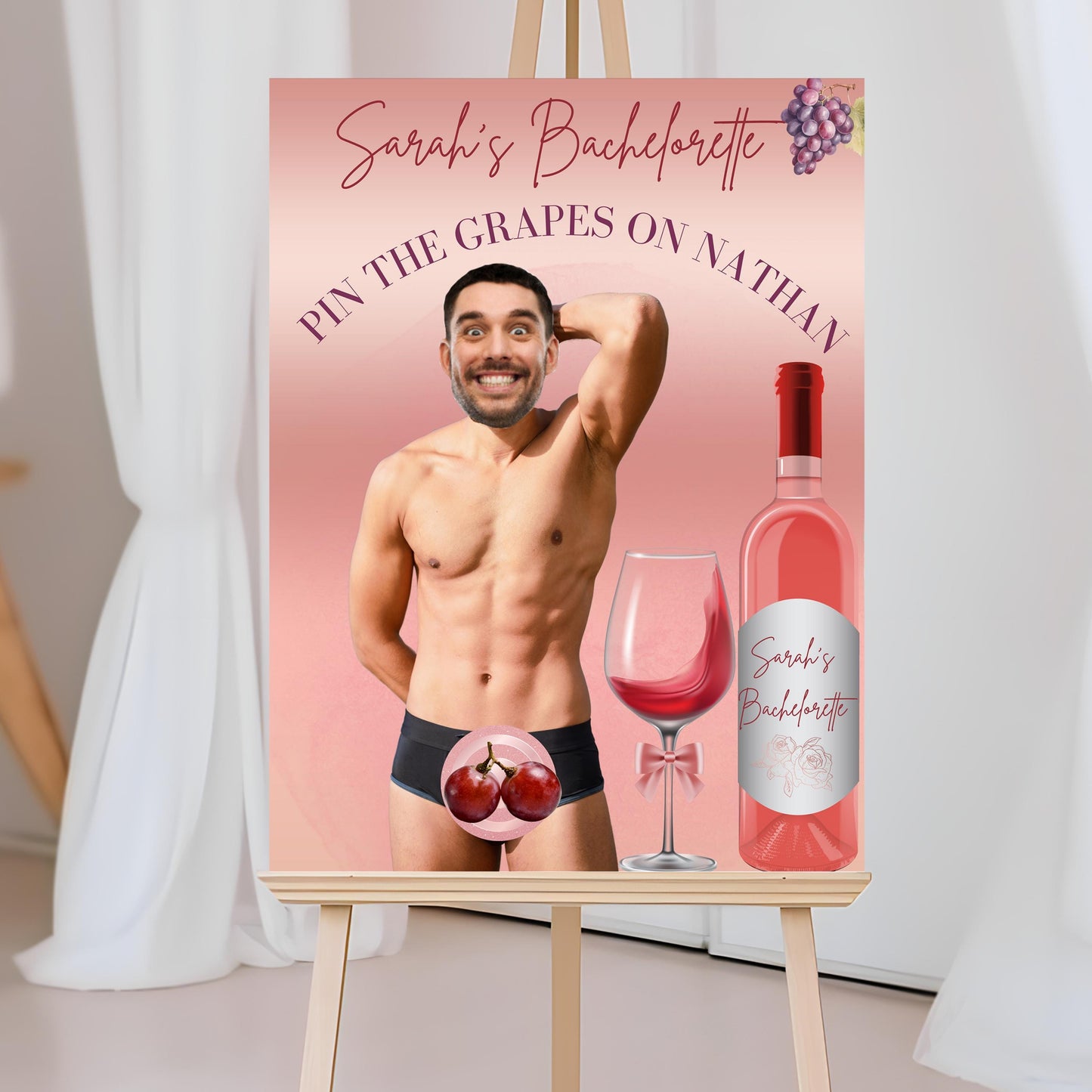 Vino Before Vows Bachelorette Party Game Template Same Pinot Forever personalized decor sign Wine Bach Editable Game Groom Face Decor Napa