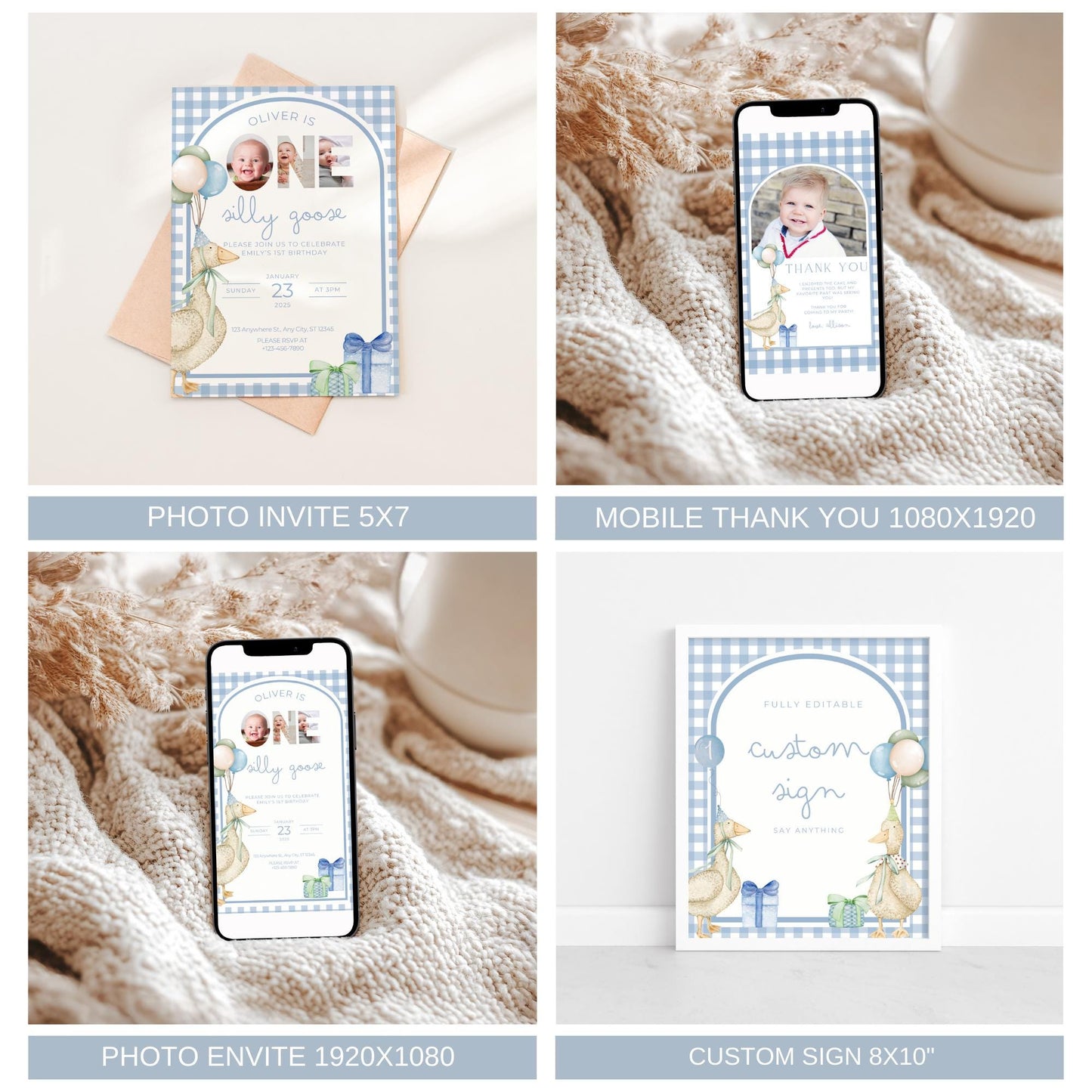 One Silly Goose Birthday Invite Goose First Birthday Party Decor One Silly Goose 1st Birthday Bundle Goose Theme Party Goose Birthday Decor