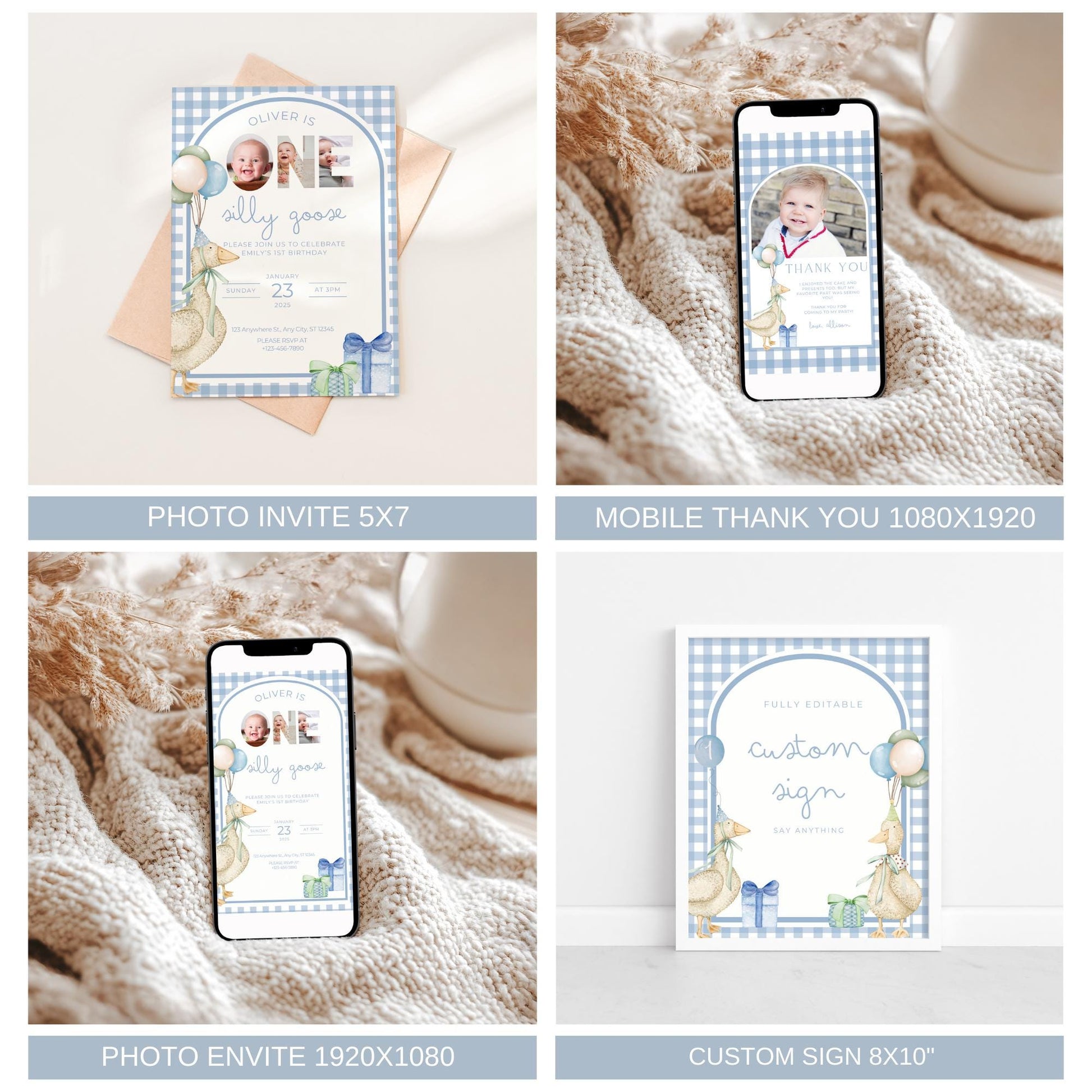 One Silly Goose Birthday Invite Goose First Birthday Party Decor One Silly Goose 1st Birthday Bundle Goose Theme Party Goose Birthday Decor