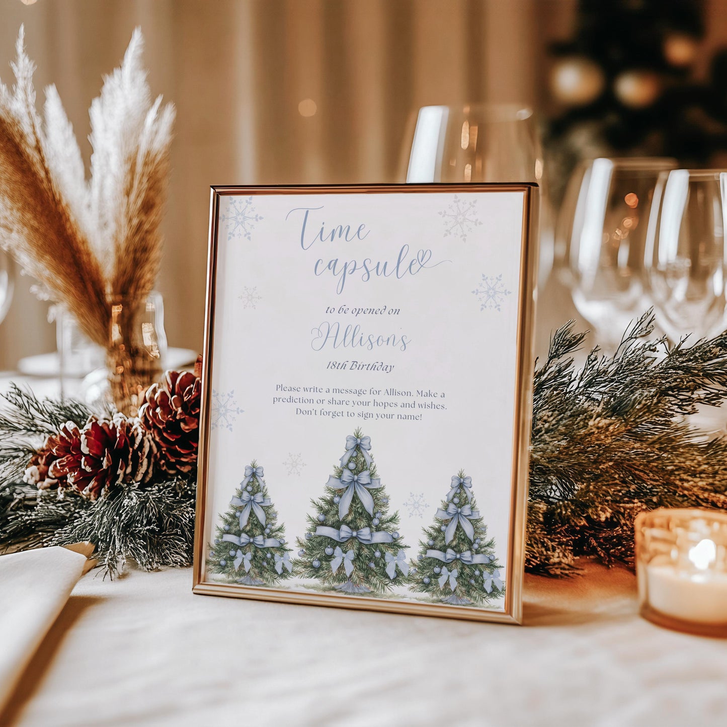 Winter Onederland Time Capsule Sign Editable Time Capsule Sign Blue Bow Snowflake Birthday Sign Winter Wonderland first Birthday sign