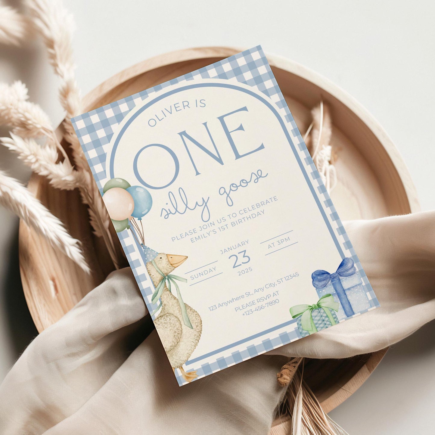 One Silly Goose Birthday Invite Blue Boy First Birthday 1st Birthday Silly Goose Decor Editable  Invitation Nursery Rhyme Birthday