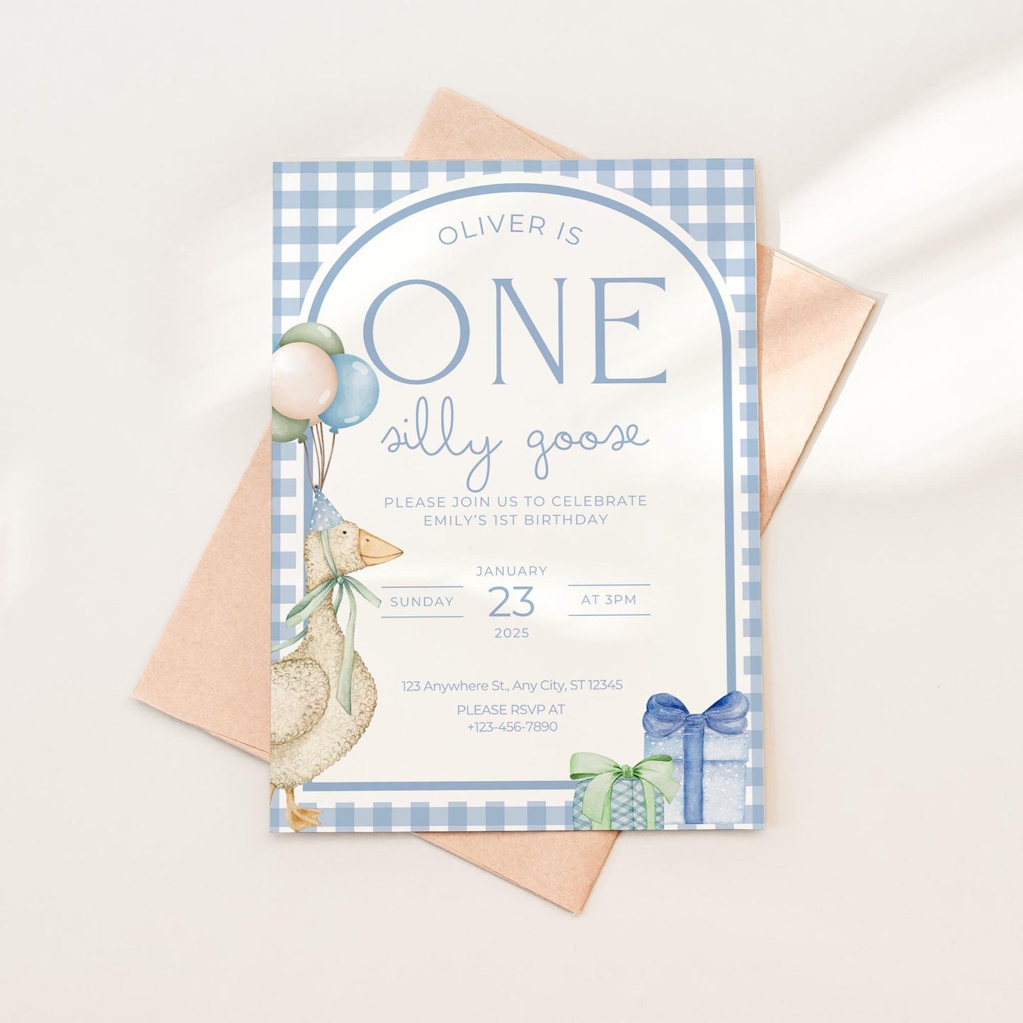 One Silly Goose Birthday Invite Blue Boy First Birthday 1st Birthday Silly Goose Decor Editable  Invitation Nursery Rhyme Birthday