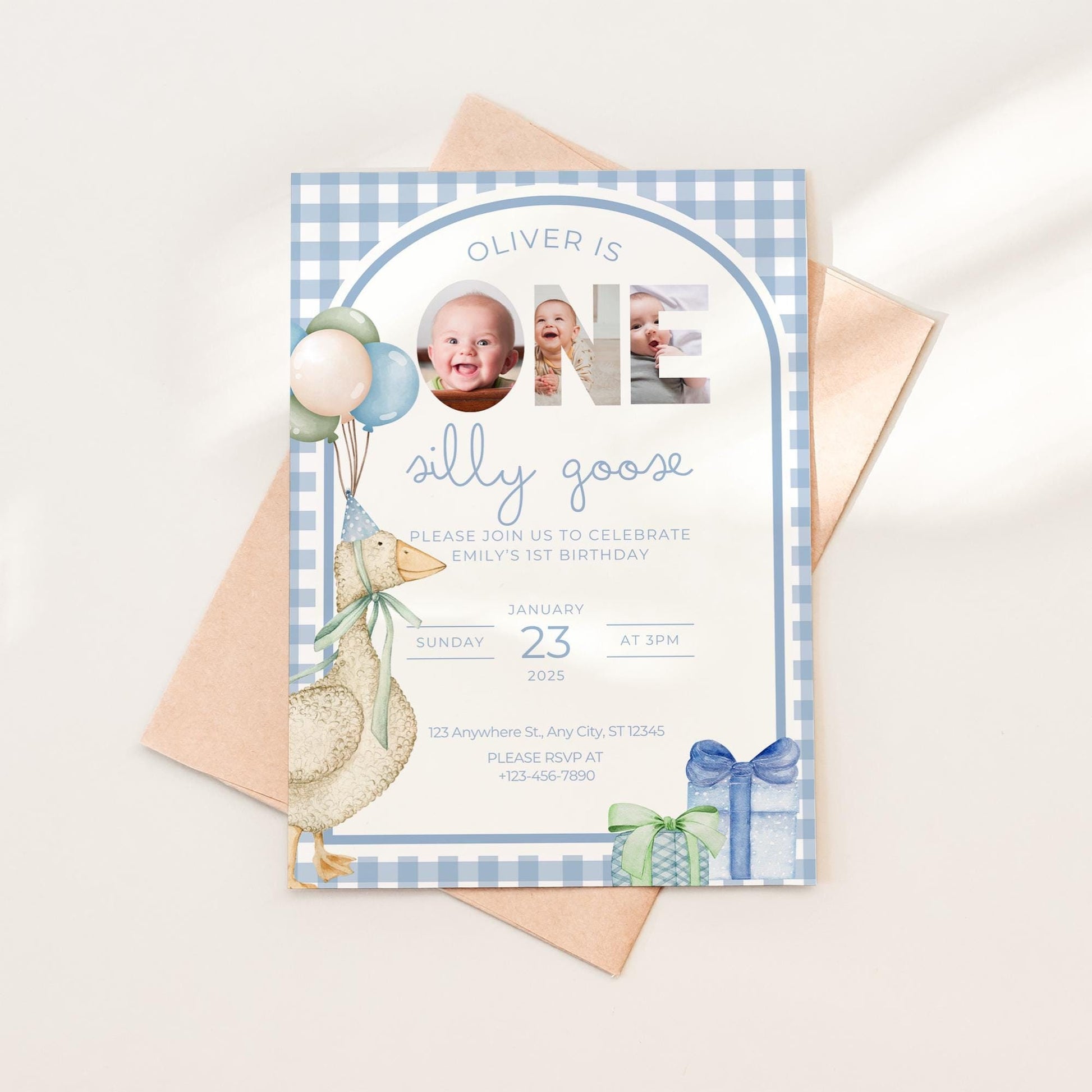 One Silly Goose Birthday Invite Blue Boy First Birthday 1st Birthday Silly Goose Decor Editable  Invitation Nursery Rhyme Birthday