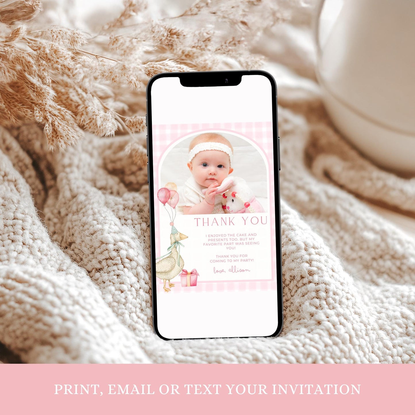 One Silly Goose Birthday Thank you Card 1st Birthday Goose themed First Birthday Favor Tags Editable Template One Lucky Duck party
