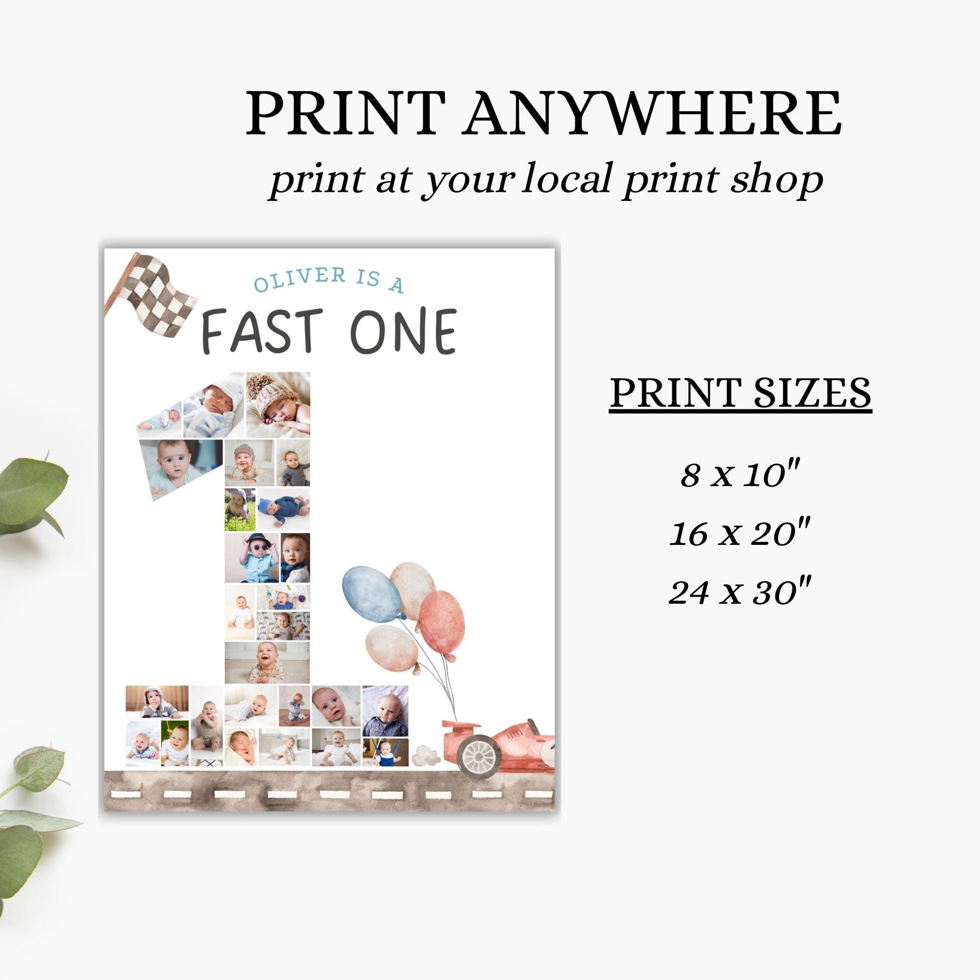 Fast One Birthday Sign Photo Collage Editable Race Car Party Monthly Banner 1st Birthday Photo Banner Milestone photo sign