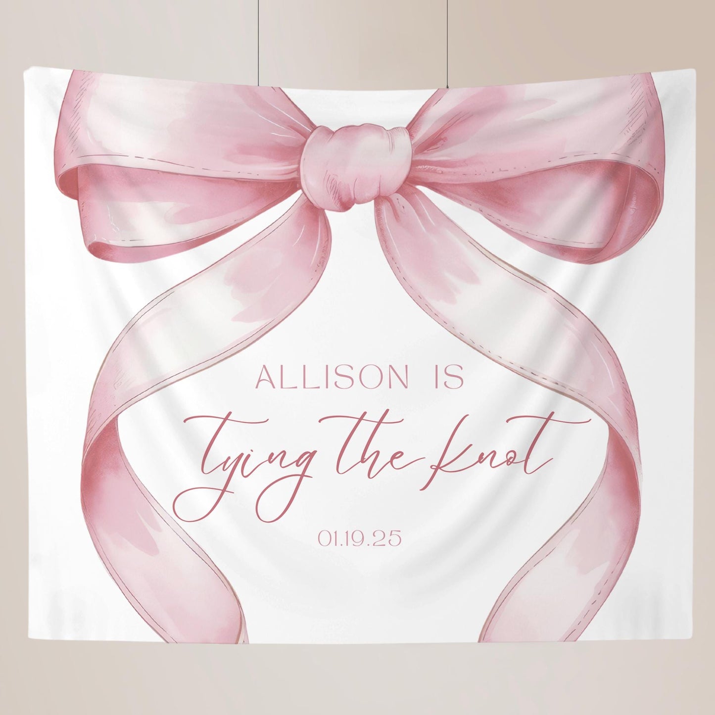 She's Tying the Knot Bridal Shower Personalized Banner Pink Coquette Party Decor Photo Backdrop Ribbon She's Tying the Knot Bachelorette