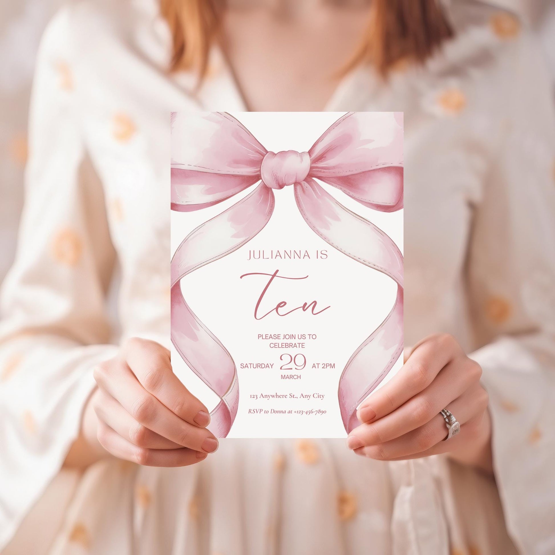 Pink Coquette Invite 10 year old girl birthday invitation 10th Birthday Invitation Girl tenth Pink Bow Birthday Evite Tween Birthday Party